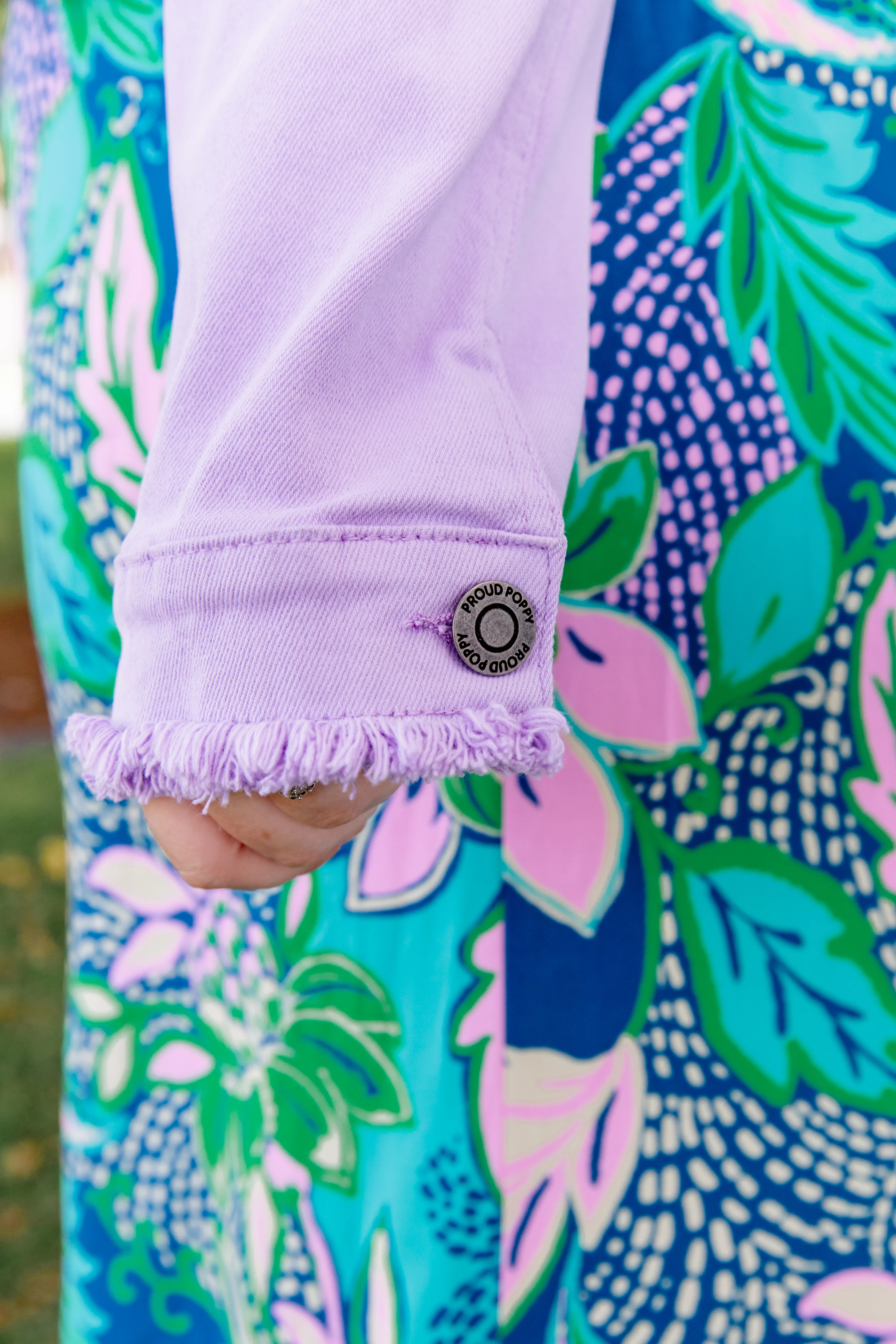Kenzi Cropped Denim Jacket in Lilac - Image 3