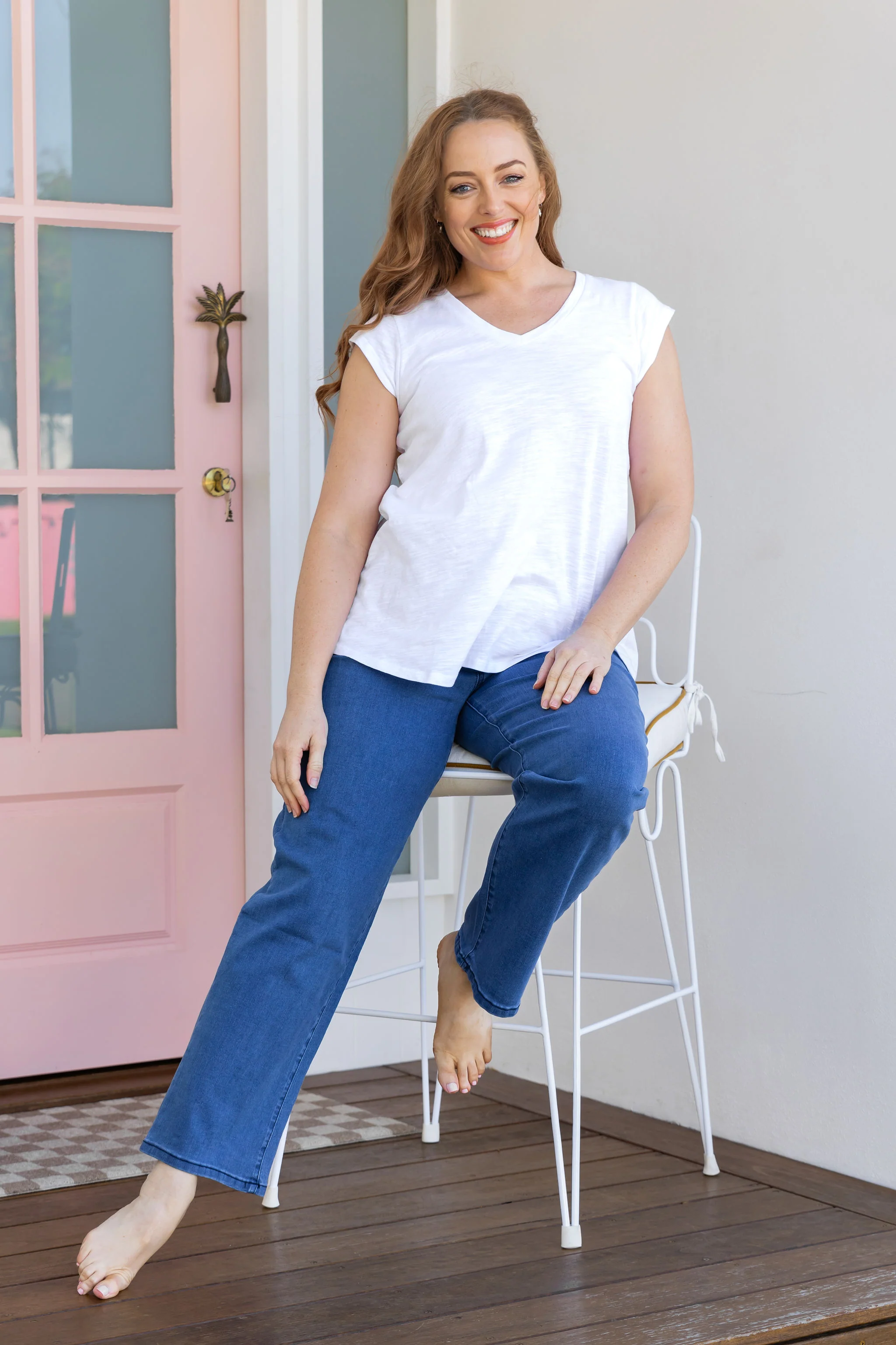 Lara Pull on Jeans in Mid Blue - Image 24