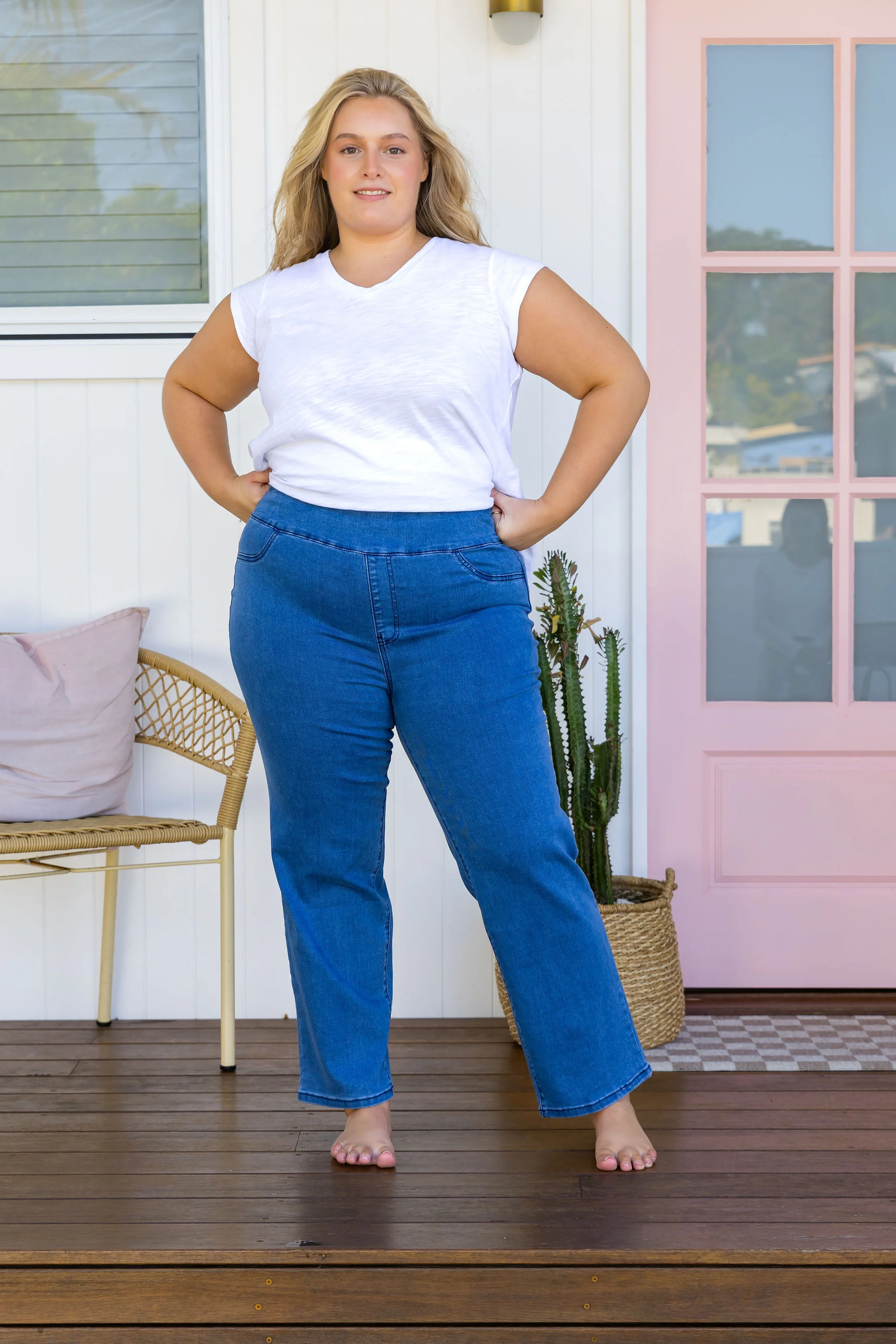 Lara Pull on Jeans in Mid Blue - Image 30