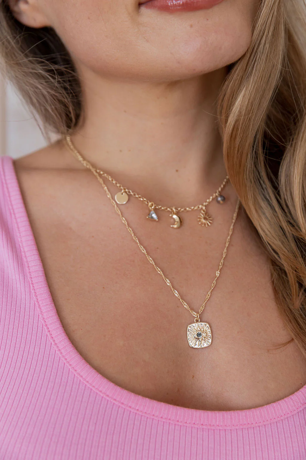 Layered Gold Charm Necklace