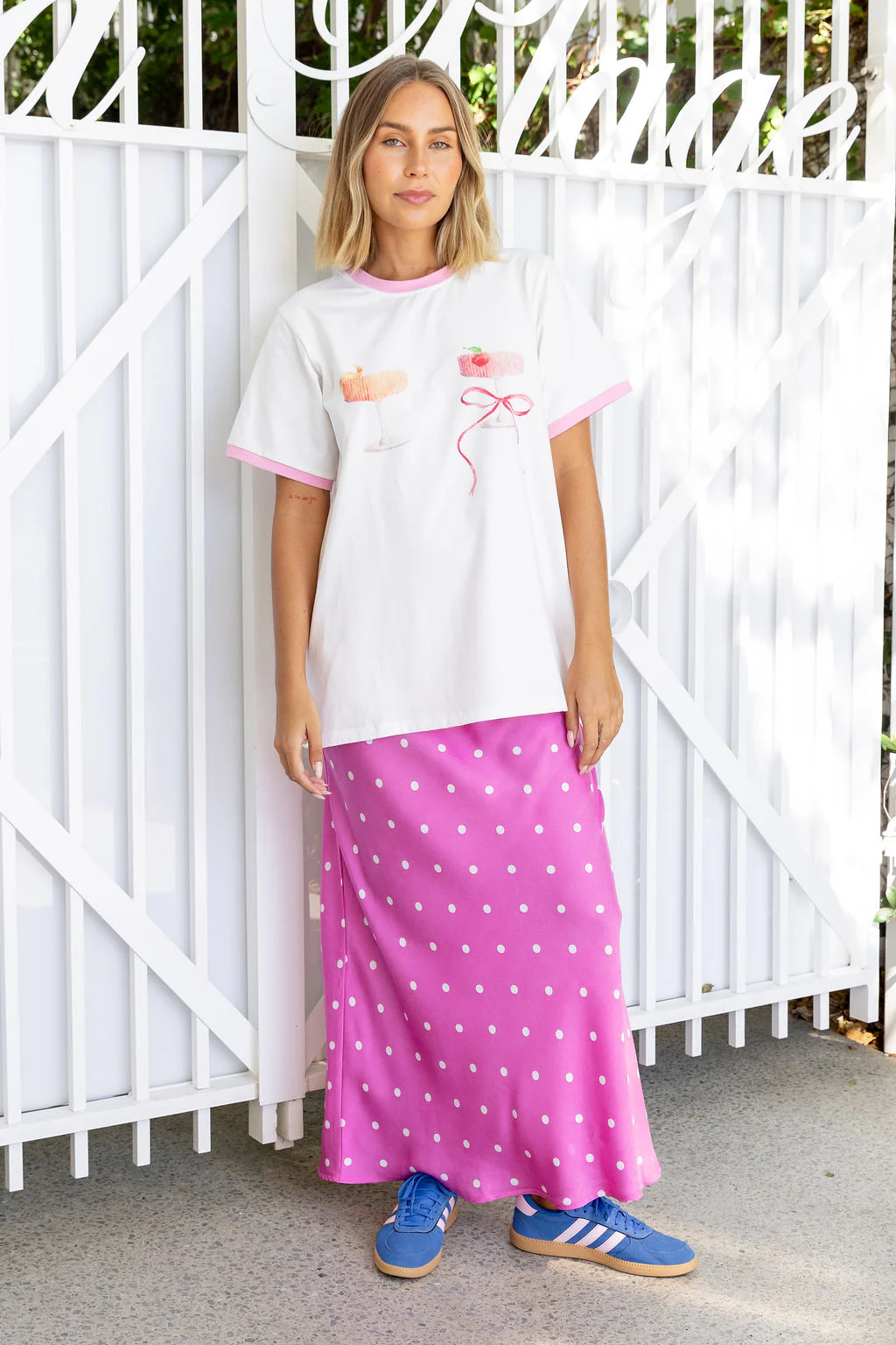 Livy Bias Skirt in Pink Base Polka Dot - Image 15