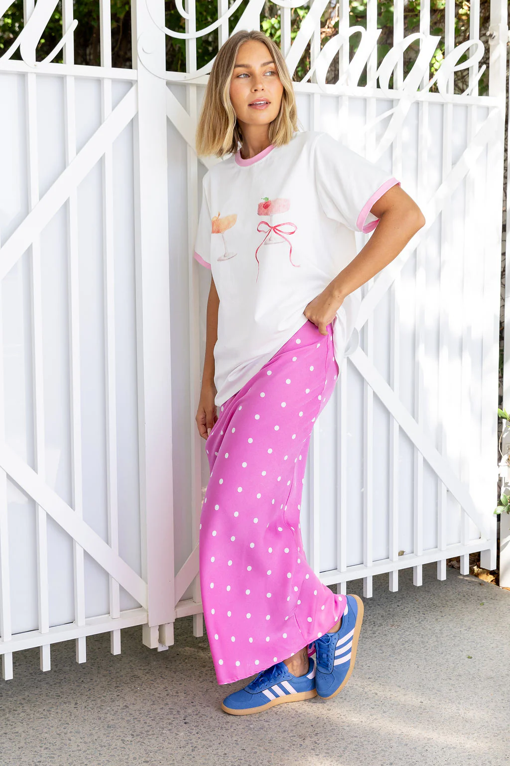 Livy Bias Skirt in Pink Base Polka Dot - Image 17