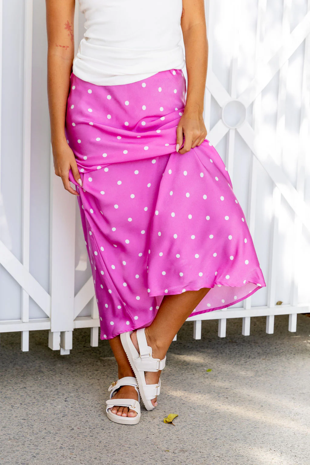 Livy Bias Skirt in Pink Base Polka Dot - Image 18