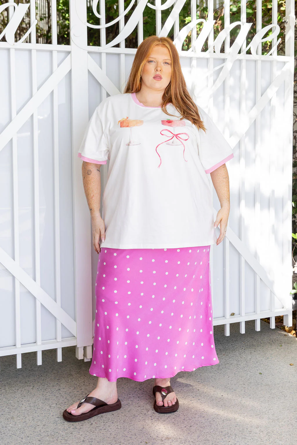 Livy Bias Skirt in Pink Base Polka Dot - Image 19
