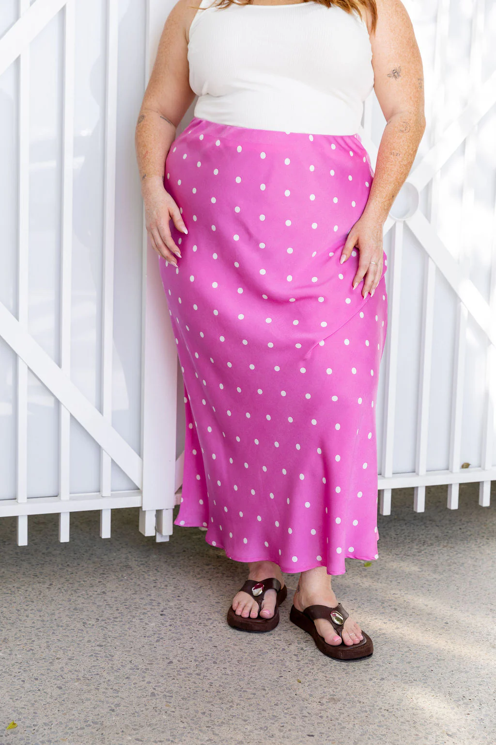 Livy Bias Skirt in Pink Base Polka Dot - Image 8