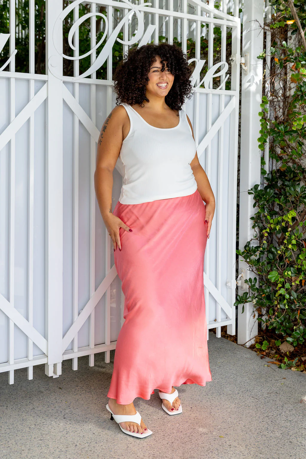 Livy Bias Skirt in Viscose Satin Pink - Image 5