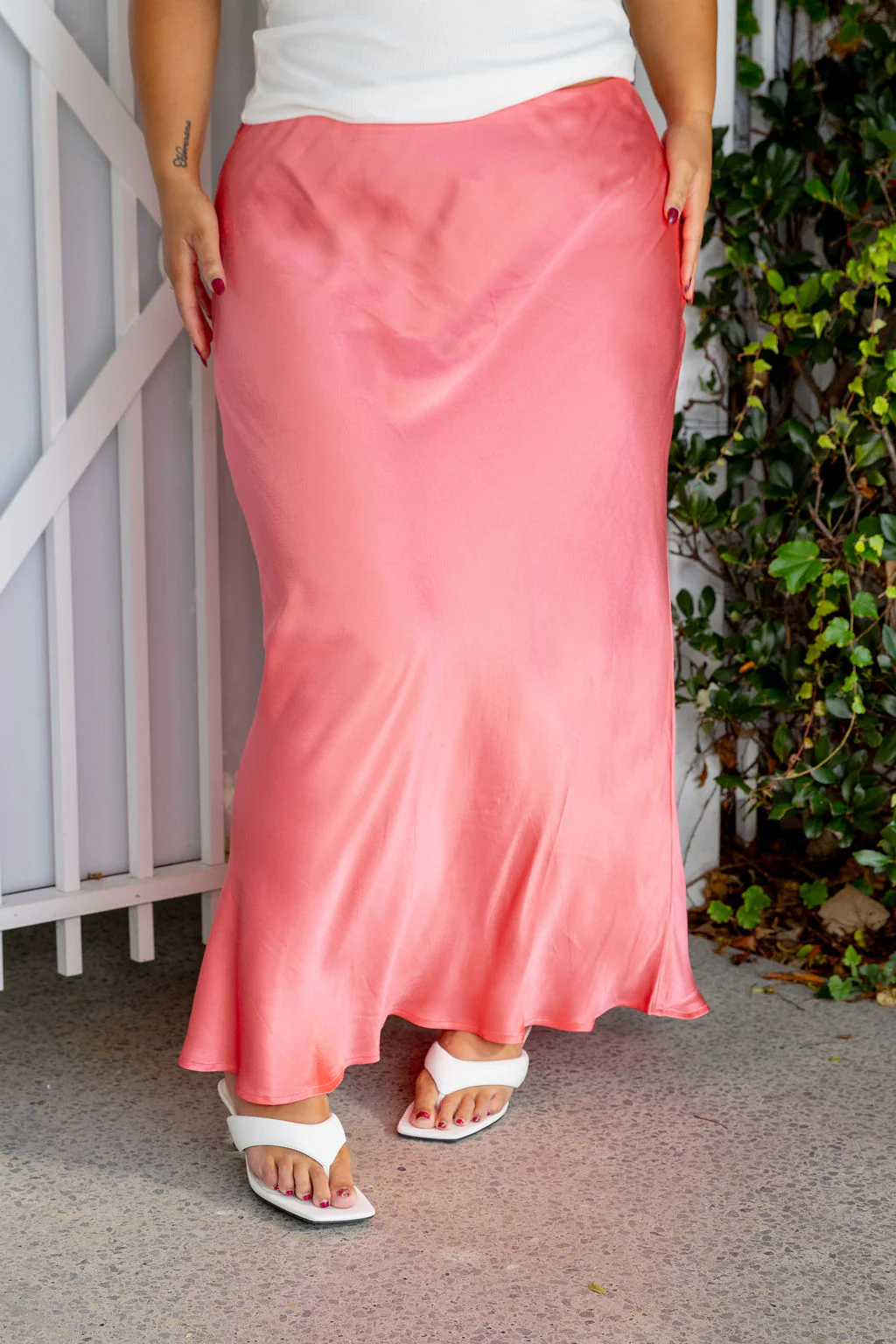 Livy Bias Skirt in Viscose Satin Pink - Image 6