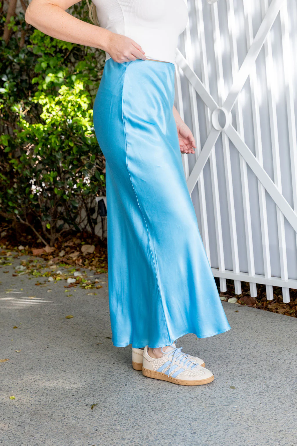 Livy Bias Skirt in Viscose Satin Turquoise - Image 10