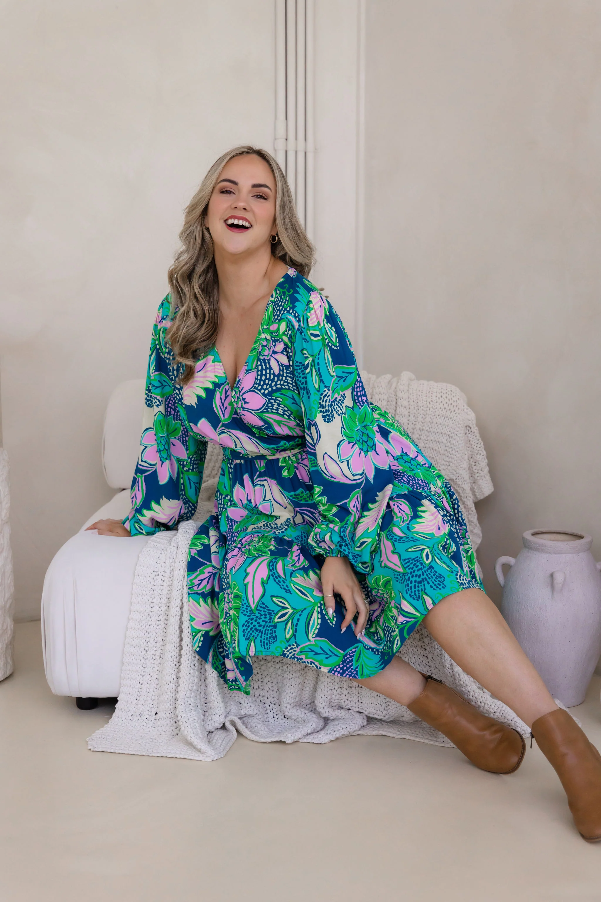 Long Sleeve Deni Dress in Kosum Pink - Image 6
