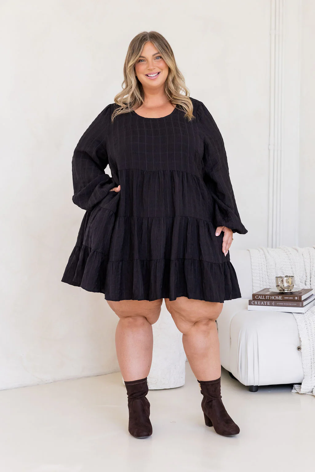 Long Sleeve Greta Dress in Black - Image 2
