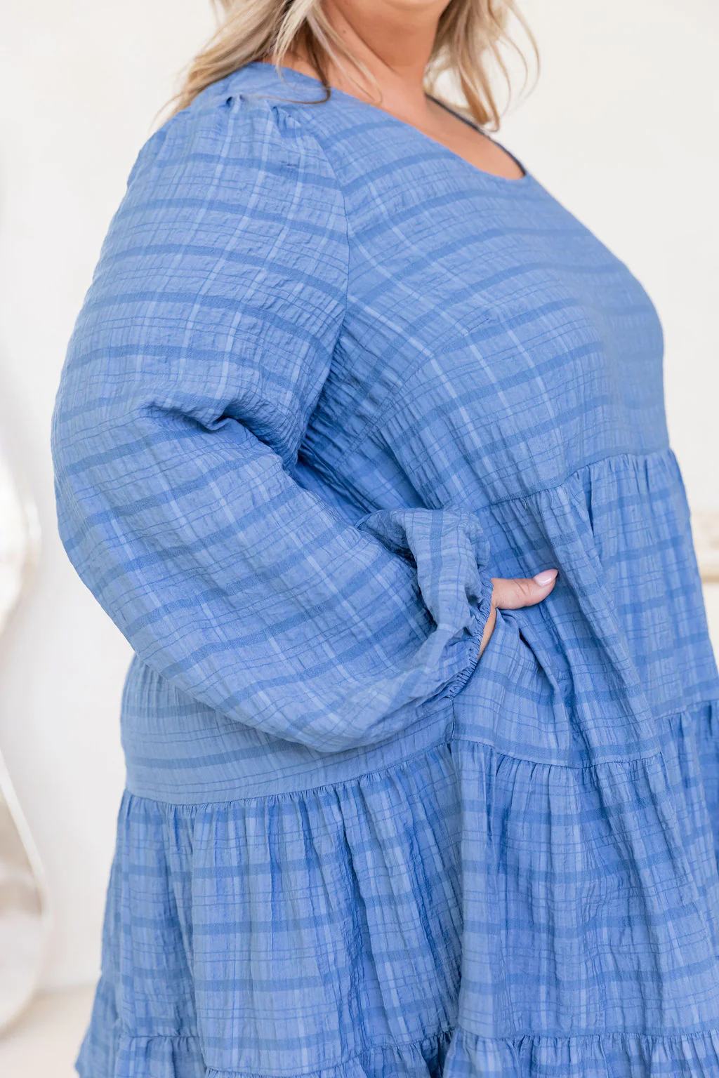 Long Sleeve Greta Dress in Denim Blue - Image 10