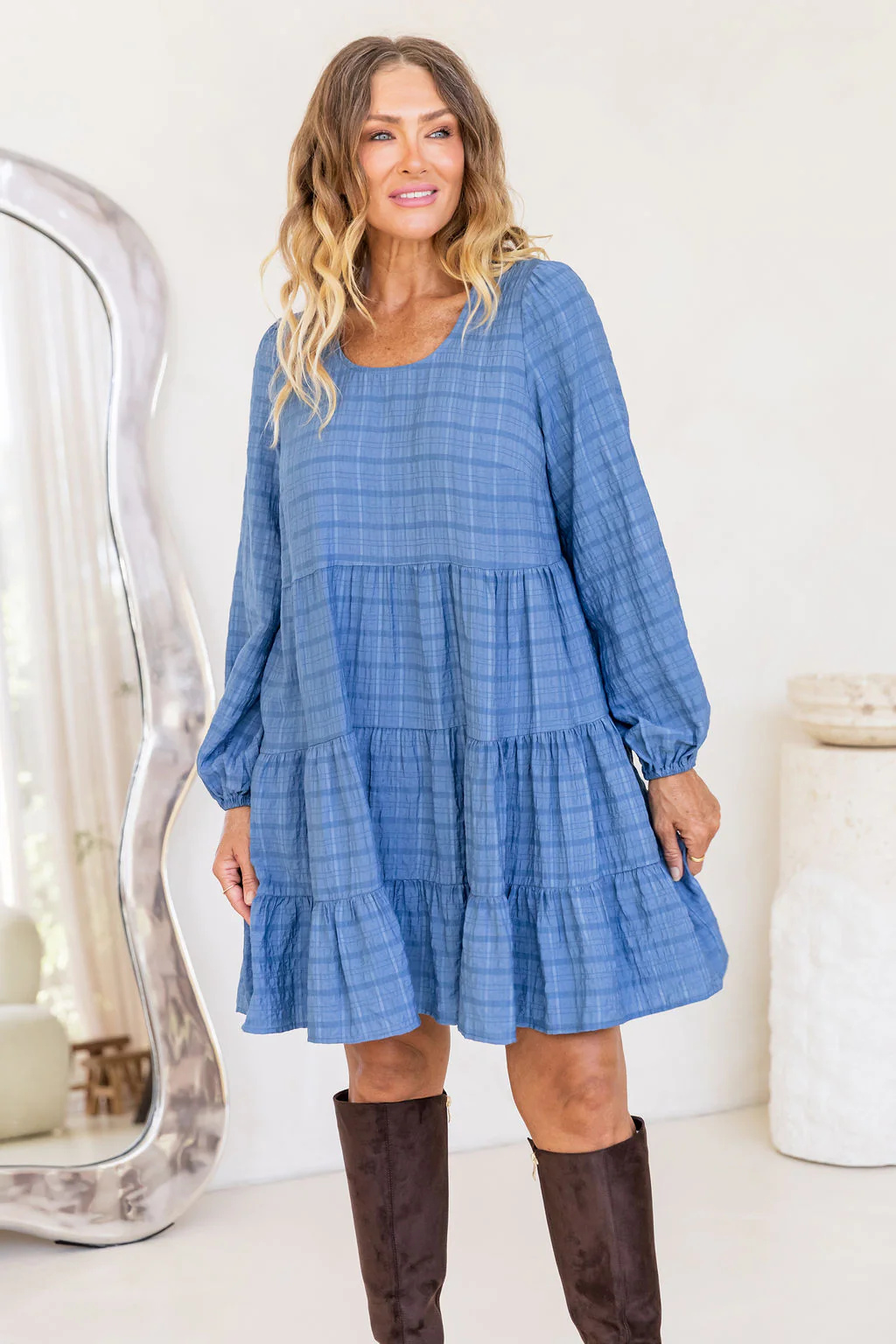 Long Sleeve Greta Dress in Denim Blue - Image 11