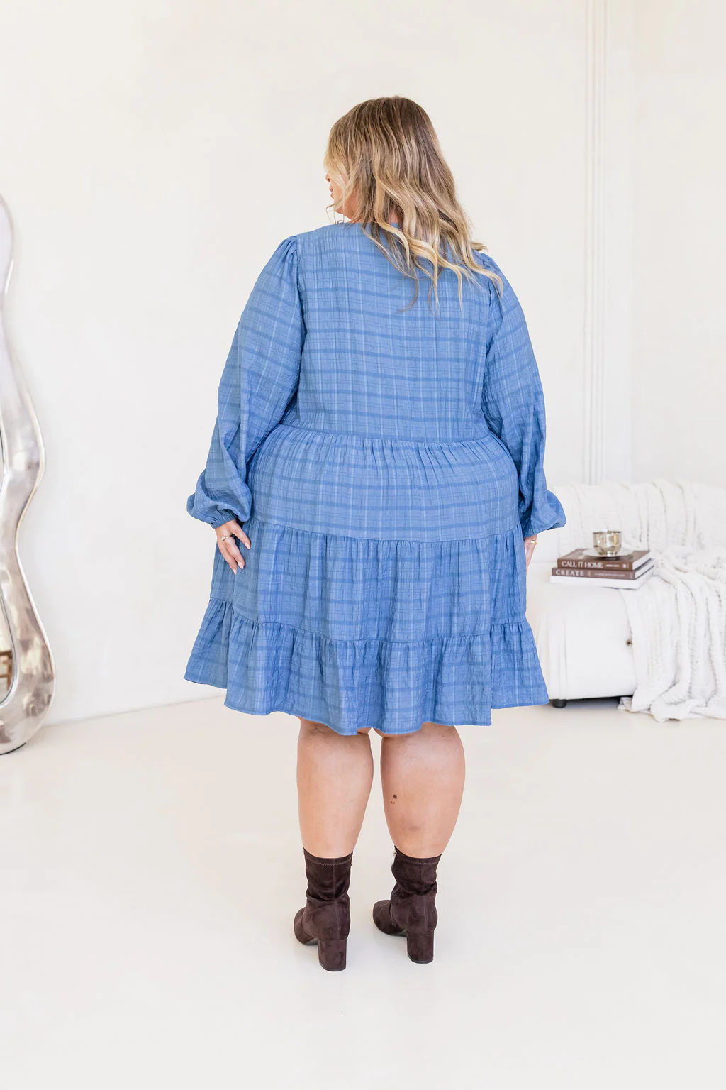 Long Sleeve Greta Dress in Denim Blue - Image 16