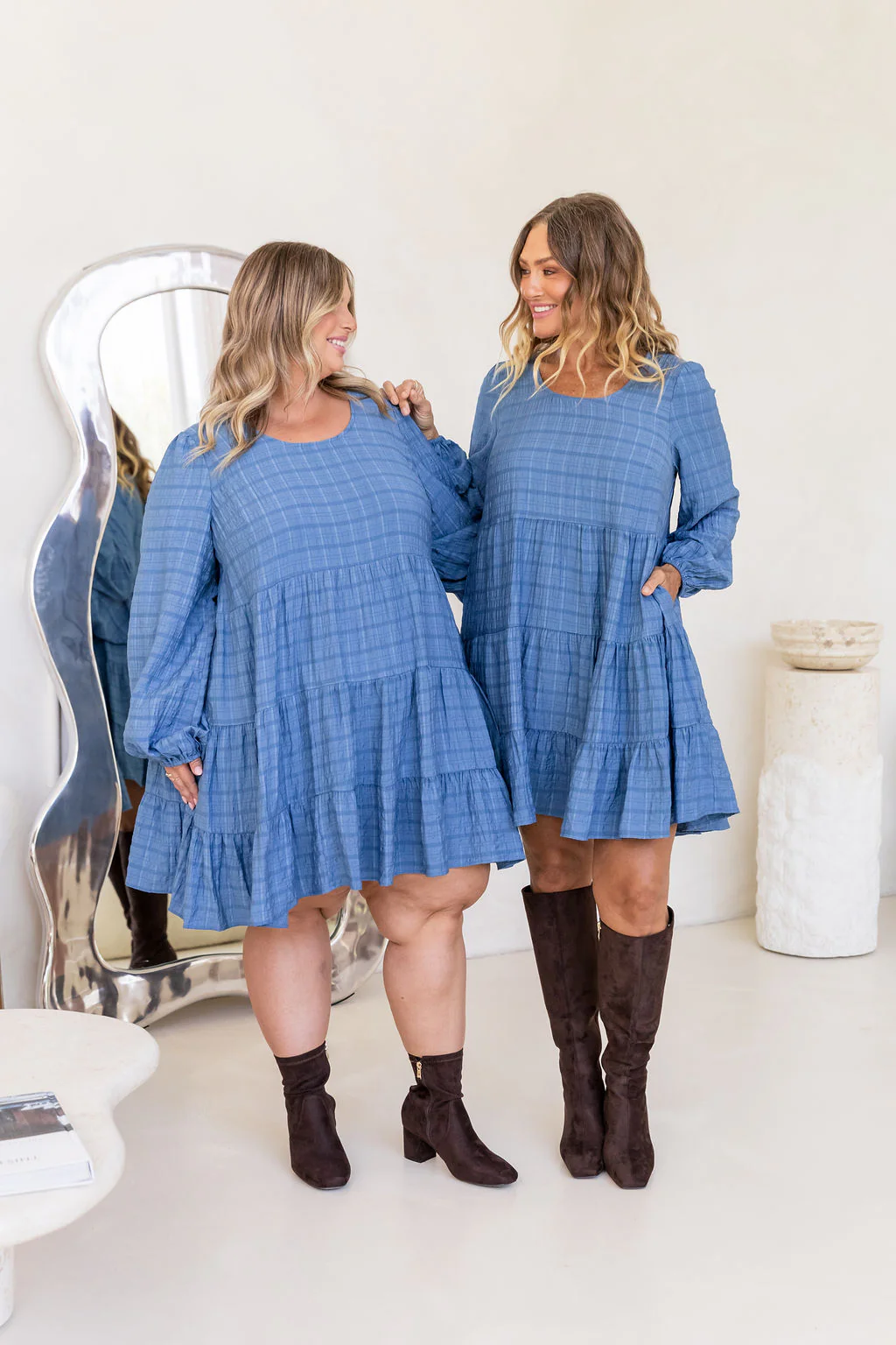 Long Sleeve Greta Dress in Denim Blue - Image 8
