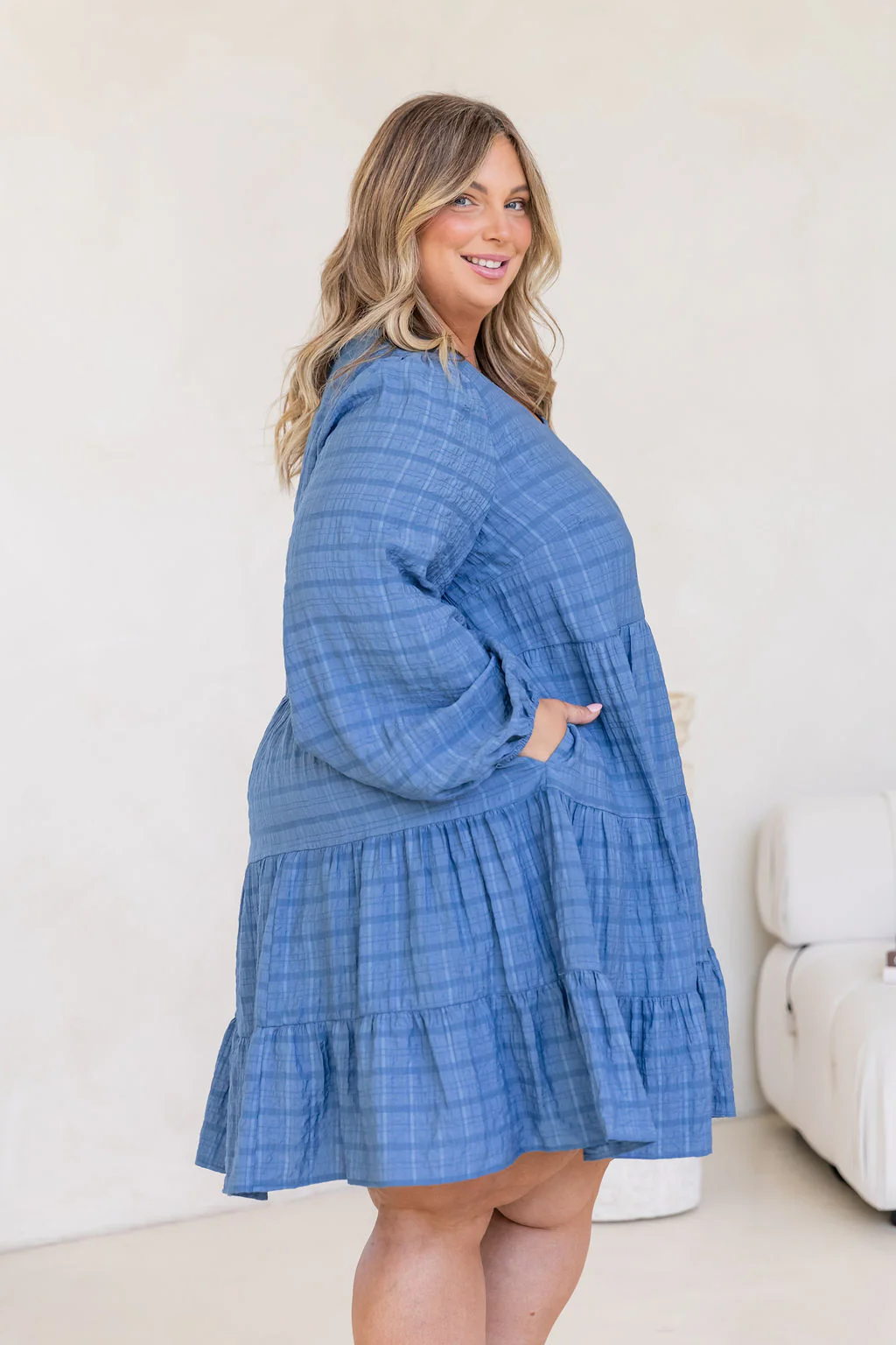 Long Sleeve Greta Dress in Denim Blue - Image 9