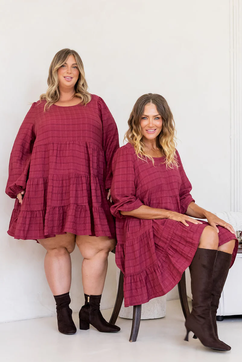 Long Sleeve Greta Dress in Wine