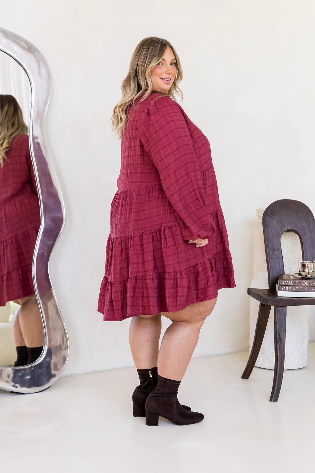 Long Sleeve Greta Dress in Wine - Image 11