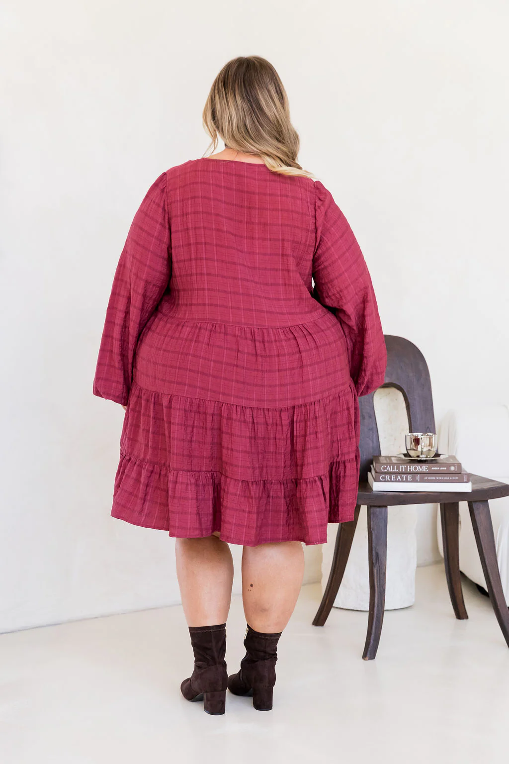 Long Sleeve Greta Dress in Wine - Image 13