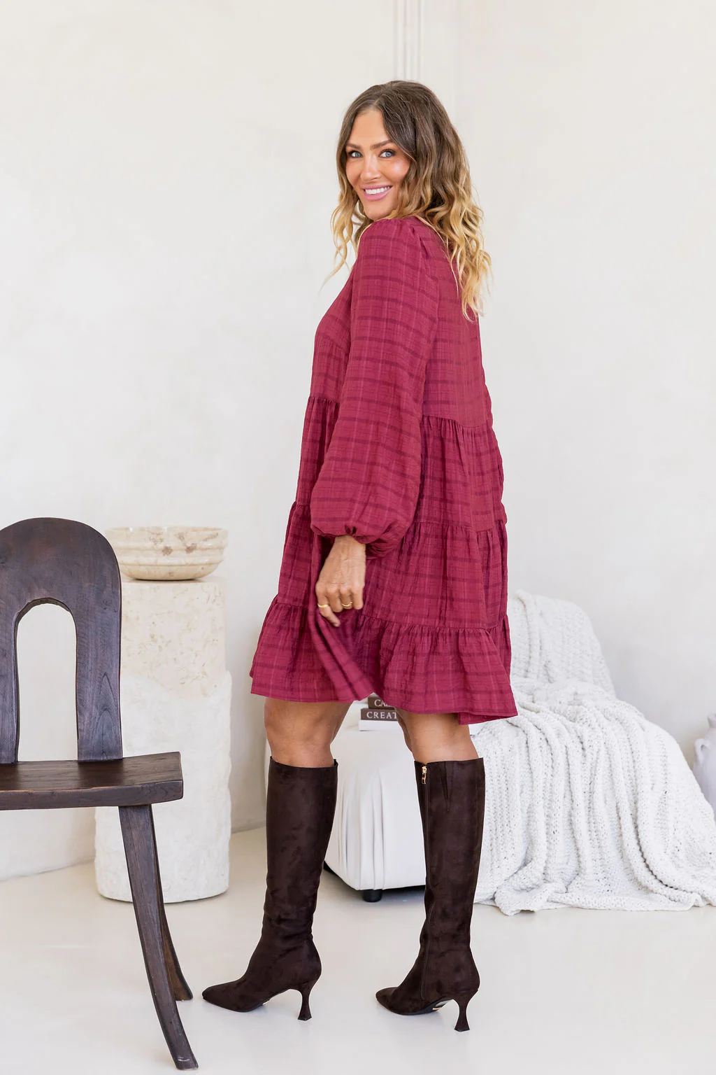 Long Sleeve Greta Dress in Wine - Image 14