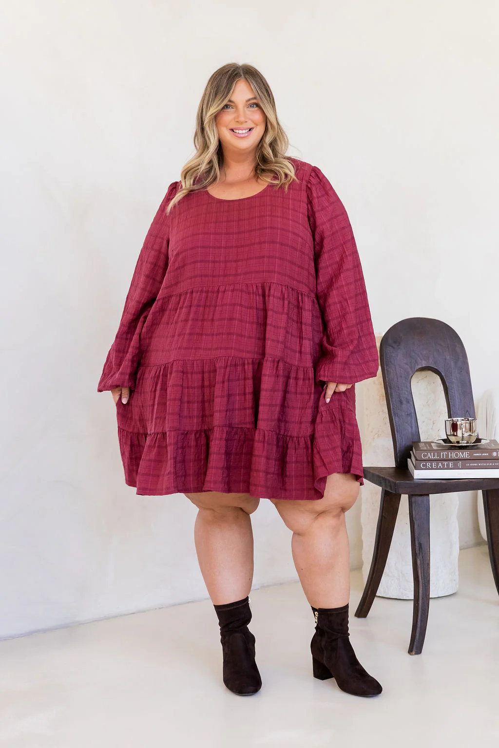 Long Sleeve Greta Dress in Wine - Image 2