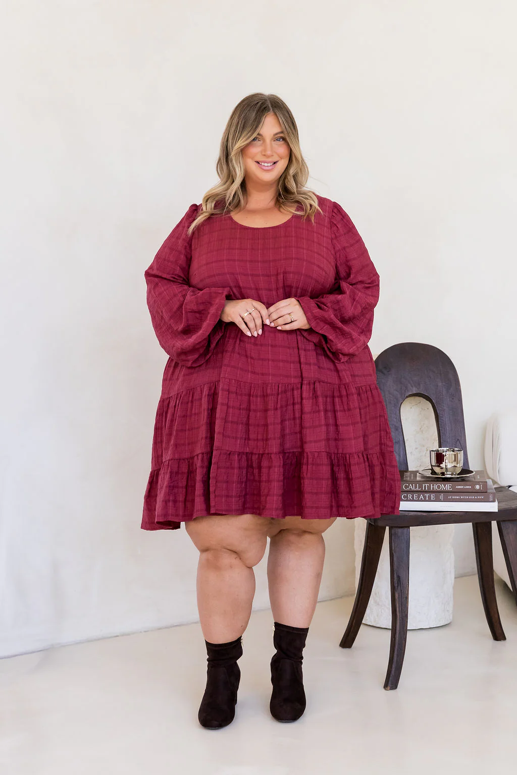 Long Sleeve Greta Dress in Wine - Image 4