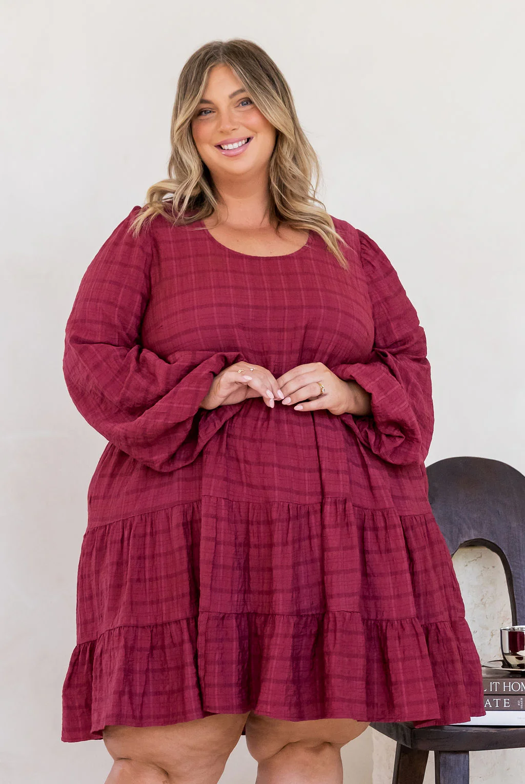 Long Sleeve Greta Dress in Wine - Image 6