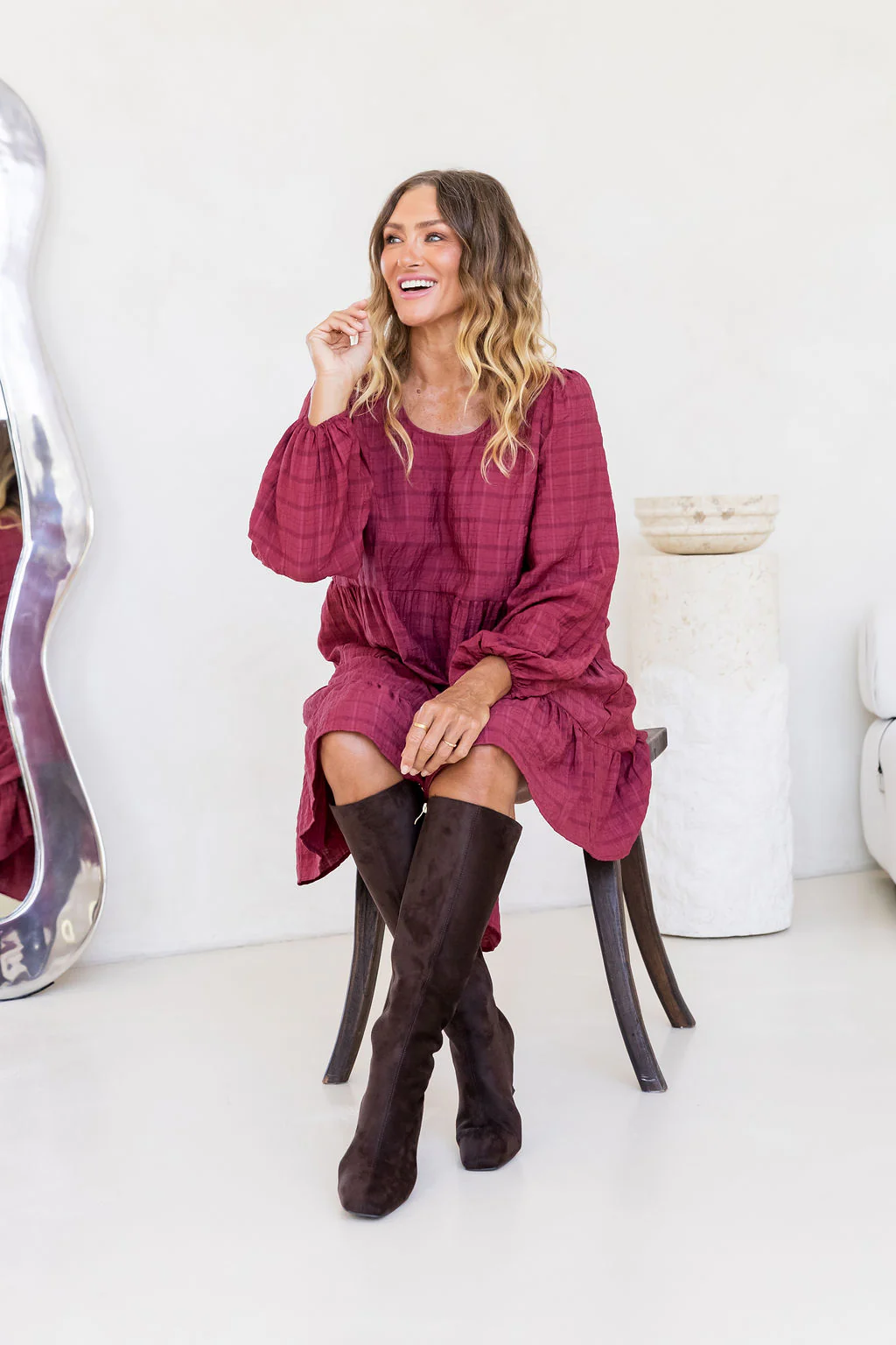 Long Sleeve Greta Dress in Wine - Image 9