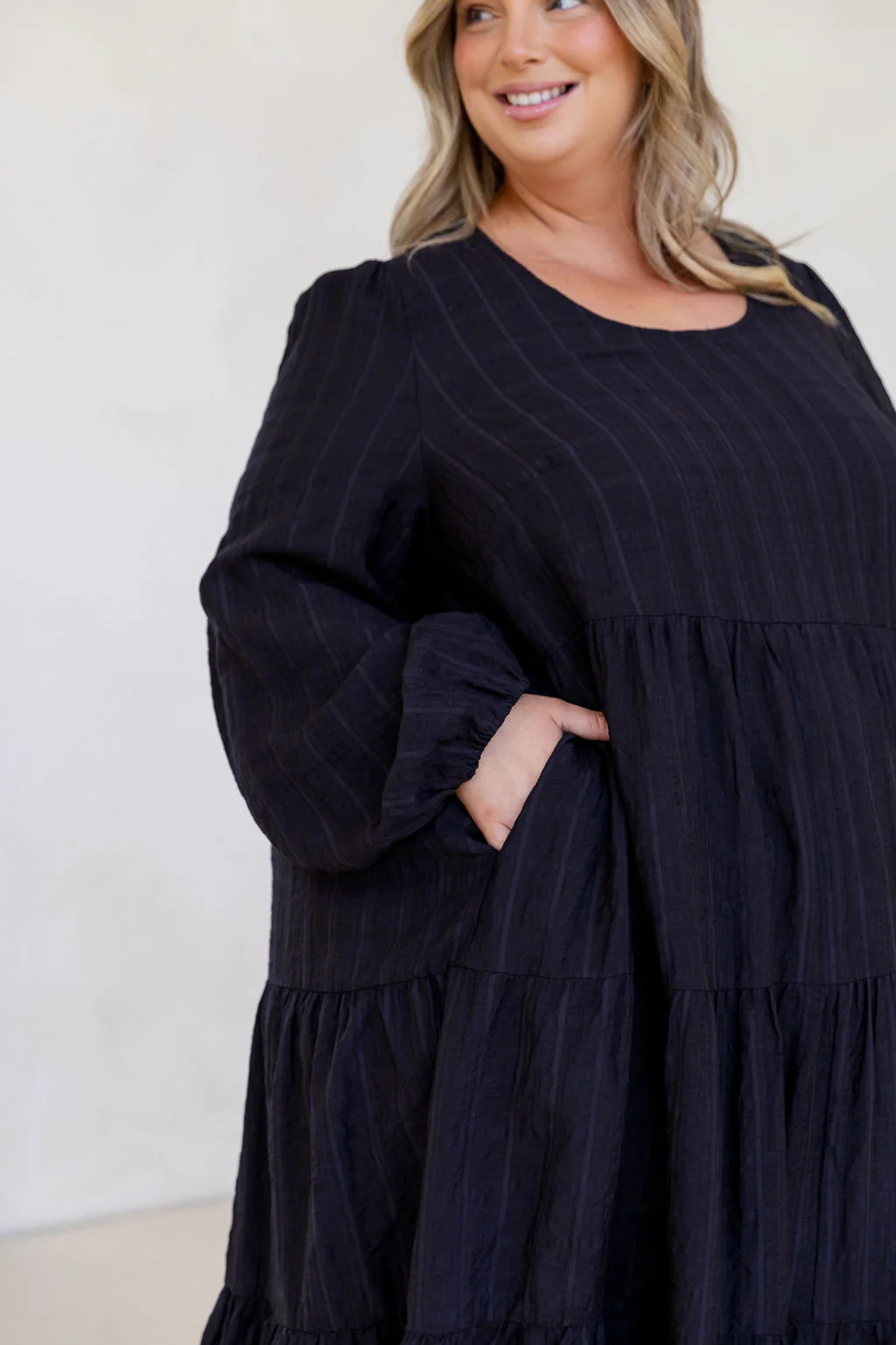 Long Sleeve Greta Midi Dress in Black - Image 12