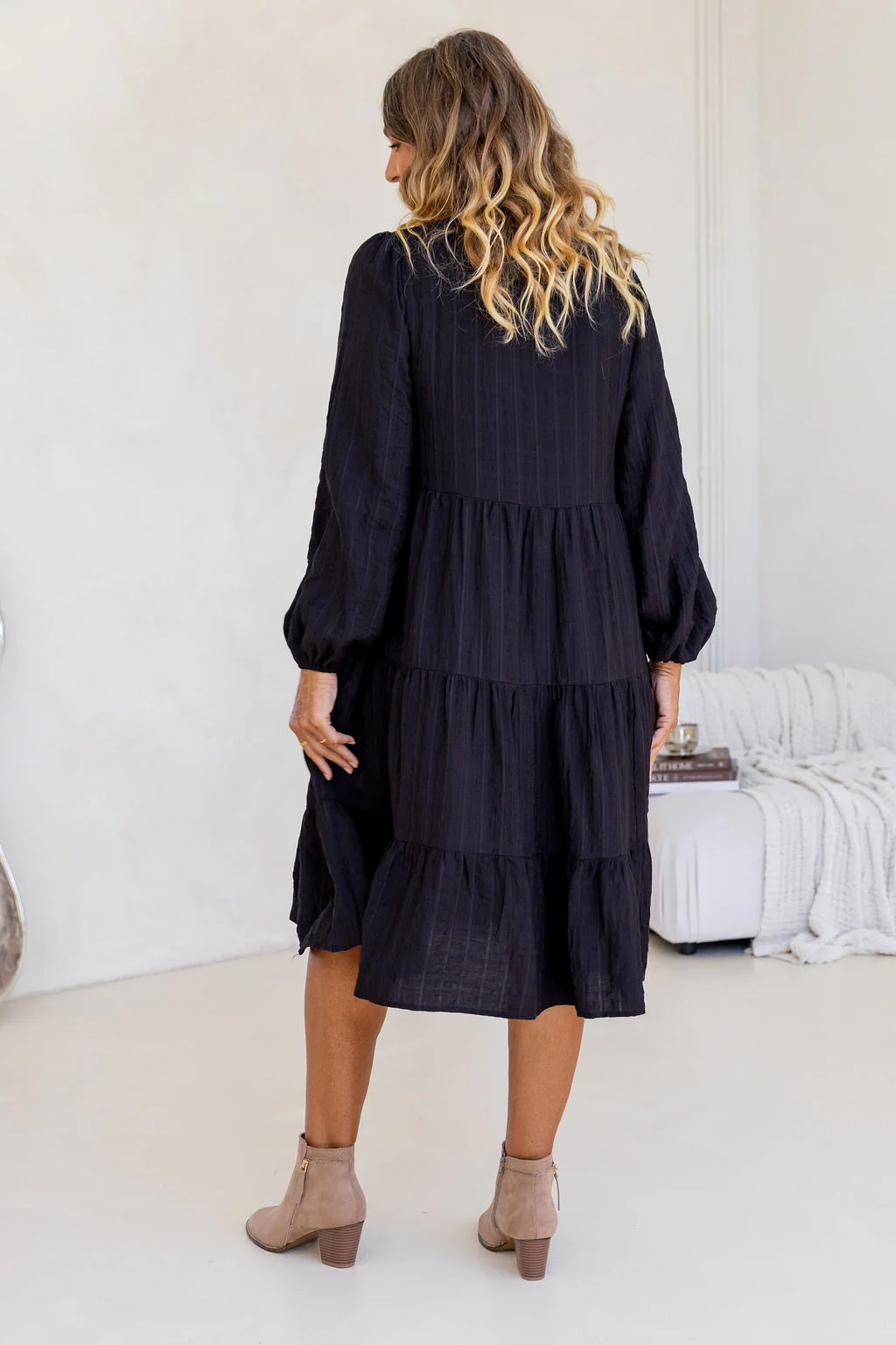 Long Sleeve Greta Midi Dress in Black - Image 13