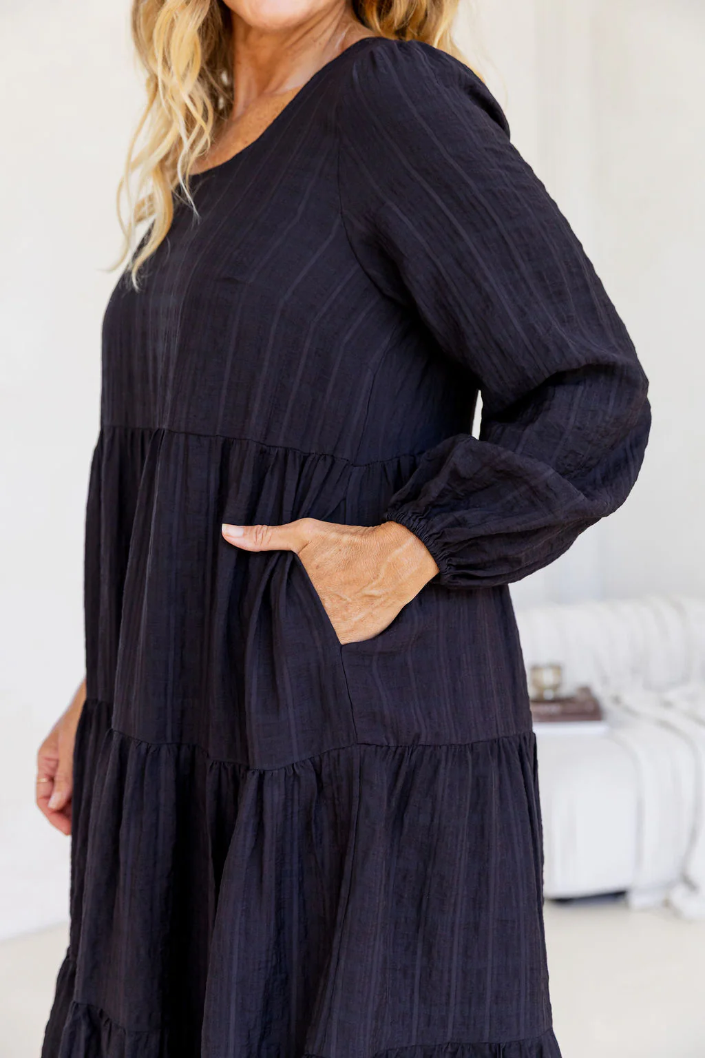 Long Sleeve Greta Midi Dress in Black - Image 15