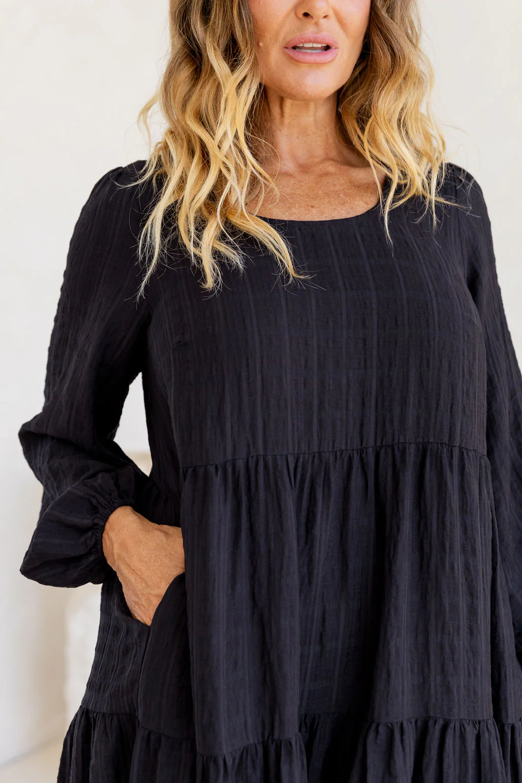 Long Sleeve Greta Midi Dress in Black - Image 2