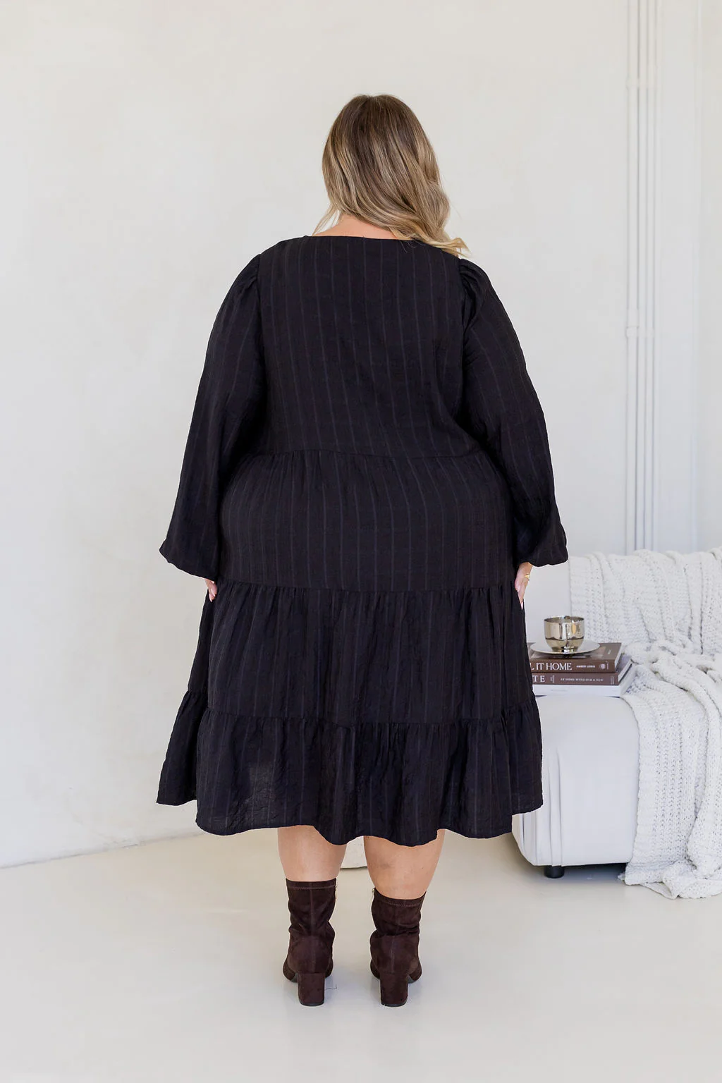 Long Sleeve Greta Midi Dress in Black - Image 8