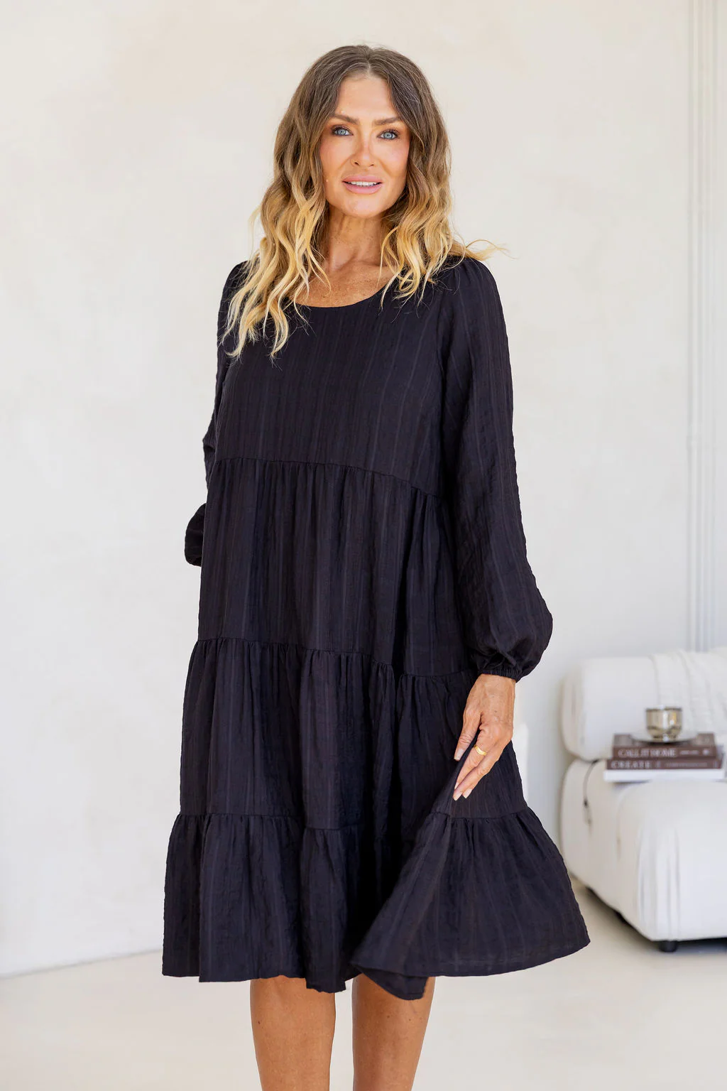 Long Sleeve Greta Midi Dress in Black - Image 9