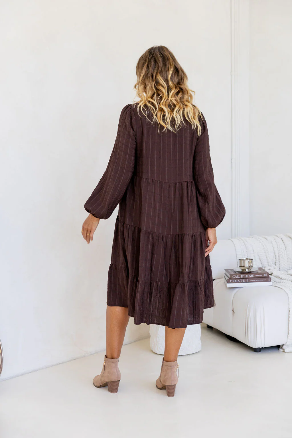 Long Sleeve Greta Midi Dress in Chocolate - Image 14