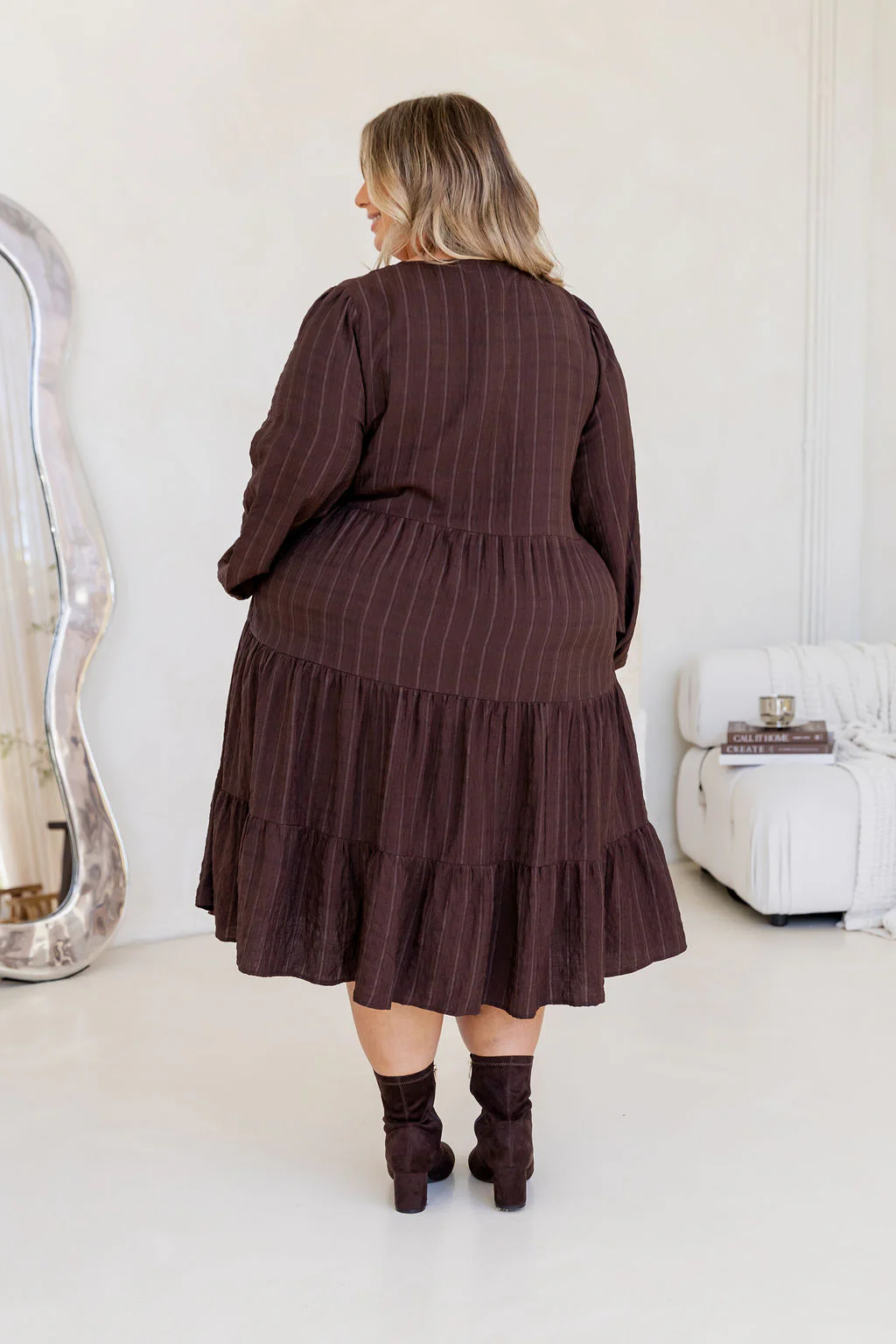 Long Sleeve Greta Midi Dress in Chocolate - Image 15