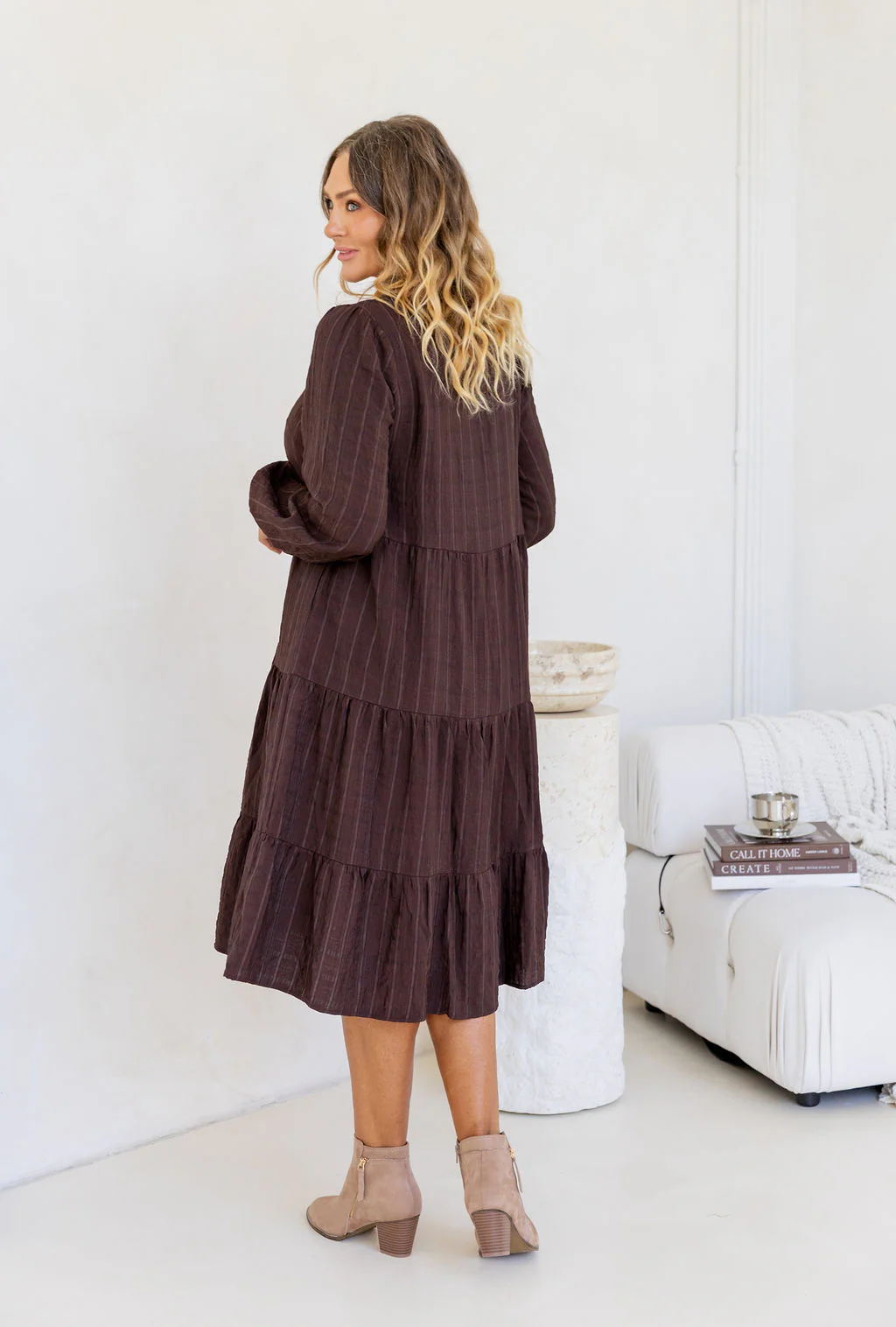 Long Sleeve Greta Midi Dress in Chocolate - Image 17