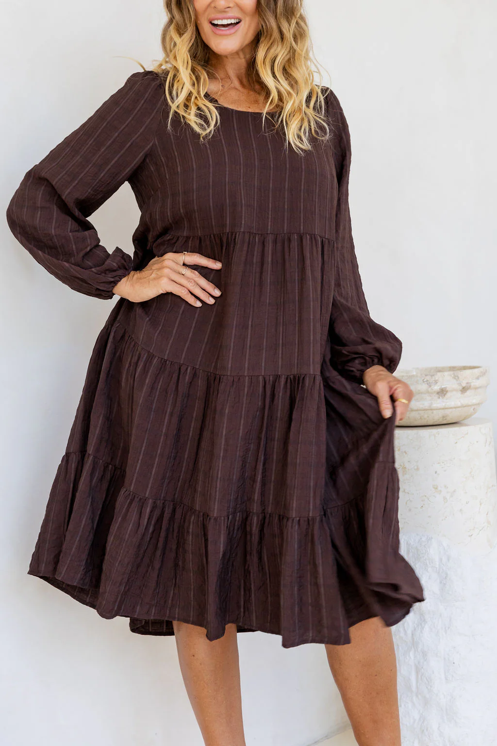Long Sleeve Greta Midi Dress in Chocolate - Image 6