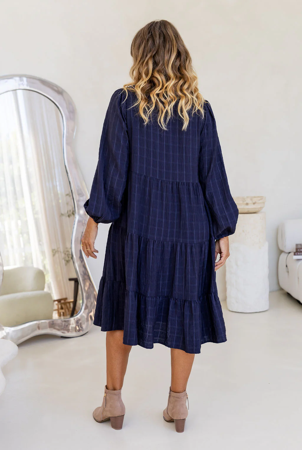 Long Sleeve Greta Midi Dress in Navy - Image 12