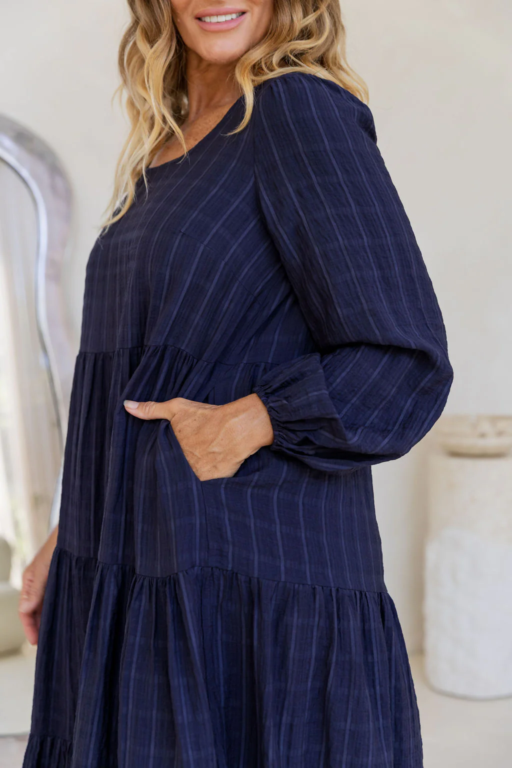 Long Sleeve Greta Midi Dress in Navy - Image 14