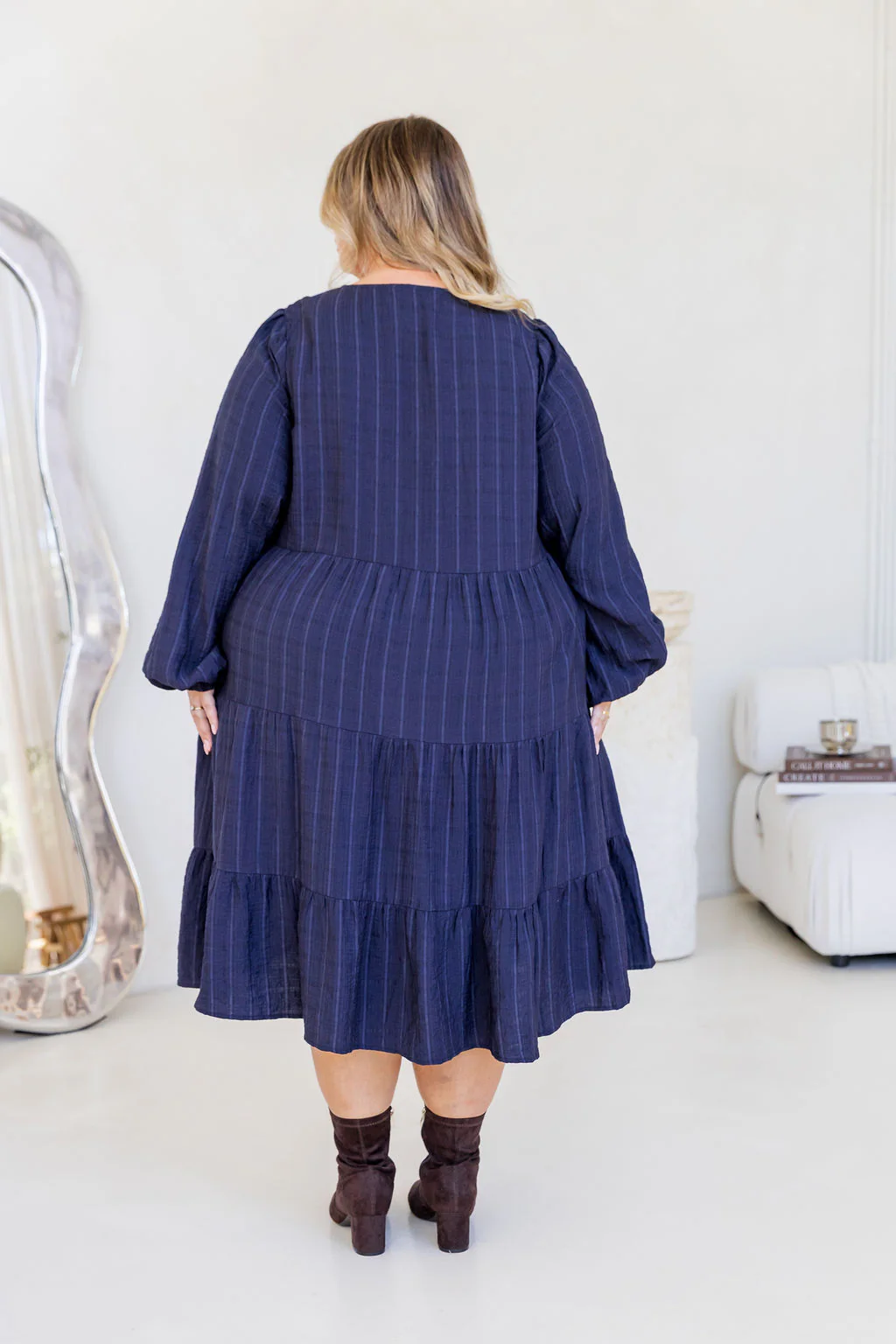 Long Sleeve Greta Midi Dress in Navy - Image 15