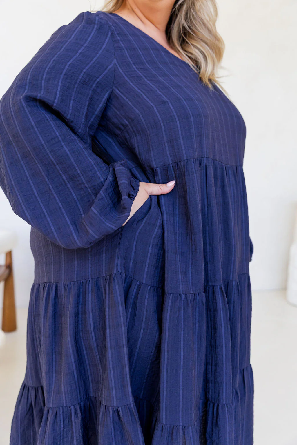 Long Sleeve Greta Midi Dress in Navy - Image 16