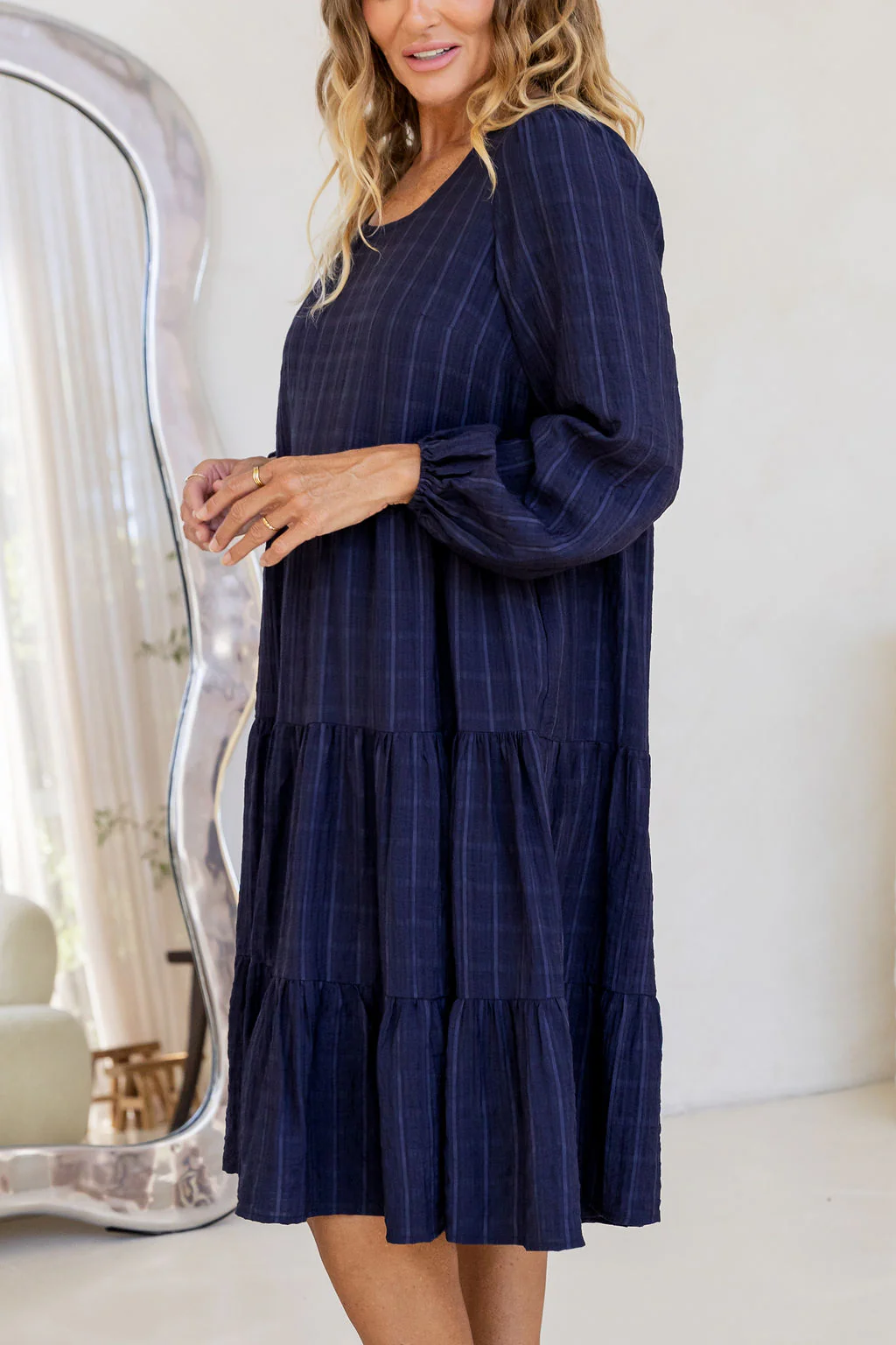 Long Sleeve Greta Midi Dress in Navy - Image 5