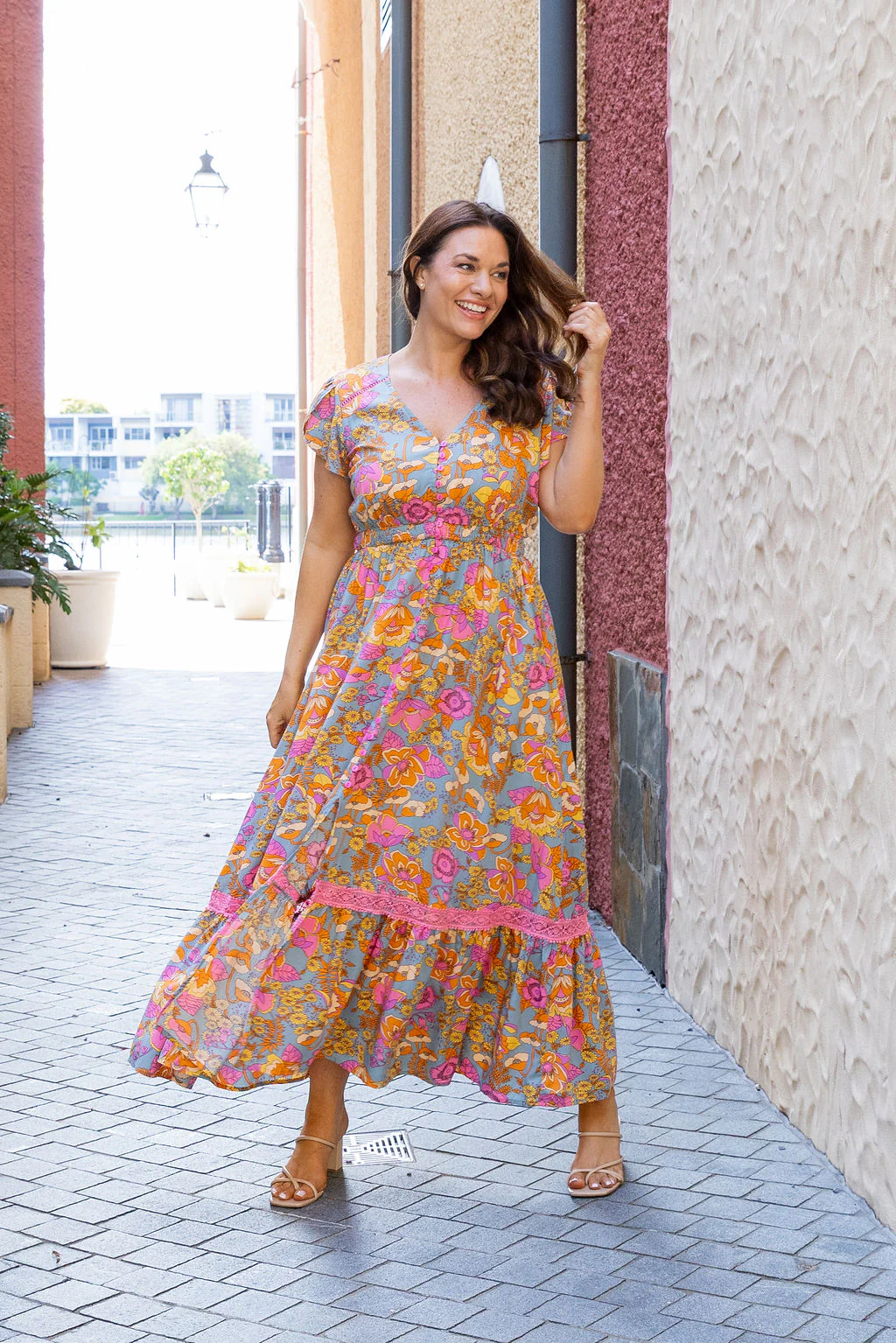 Louisa Maxi Dress in Ash Mixed Floral - Image 12