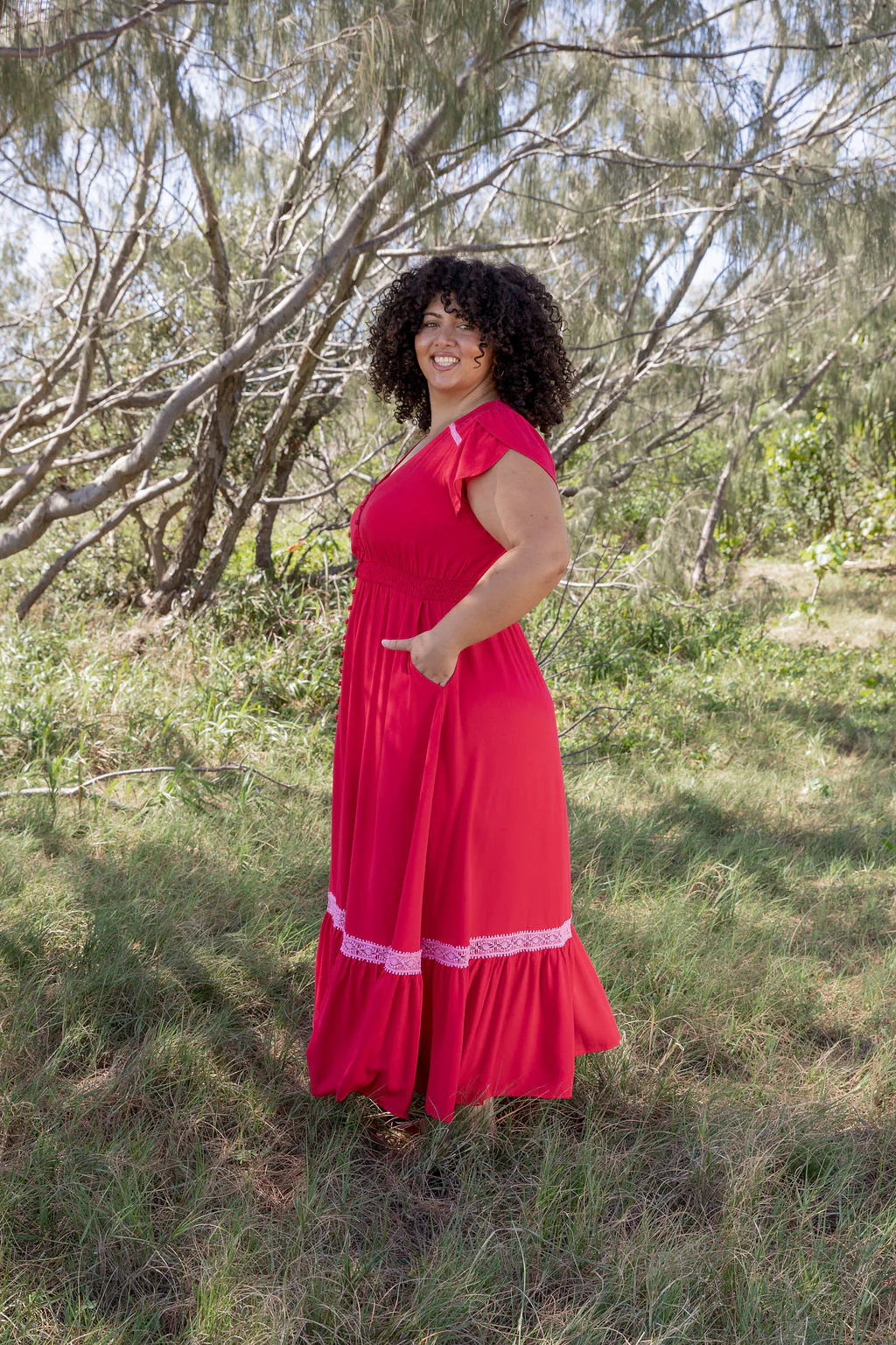 Louisa Maxi Dress in Cherry - Image 4