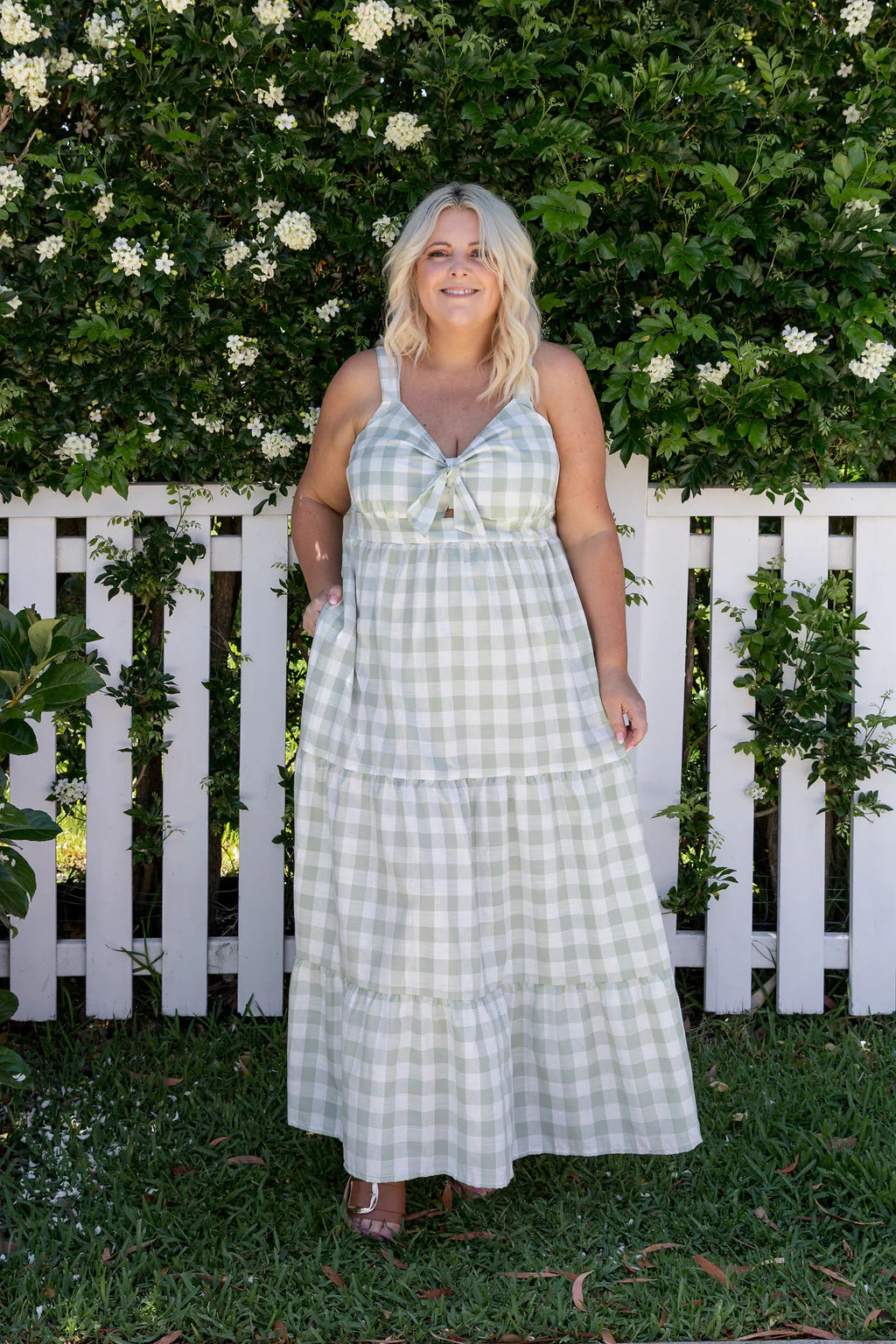 Lucie Maxi Dress in Sage Gingham