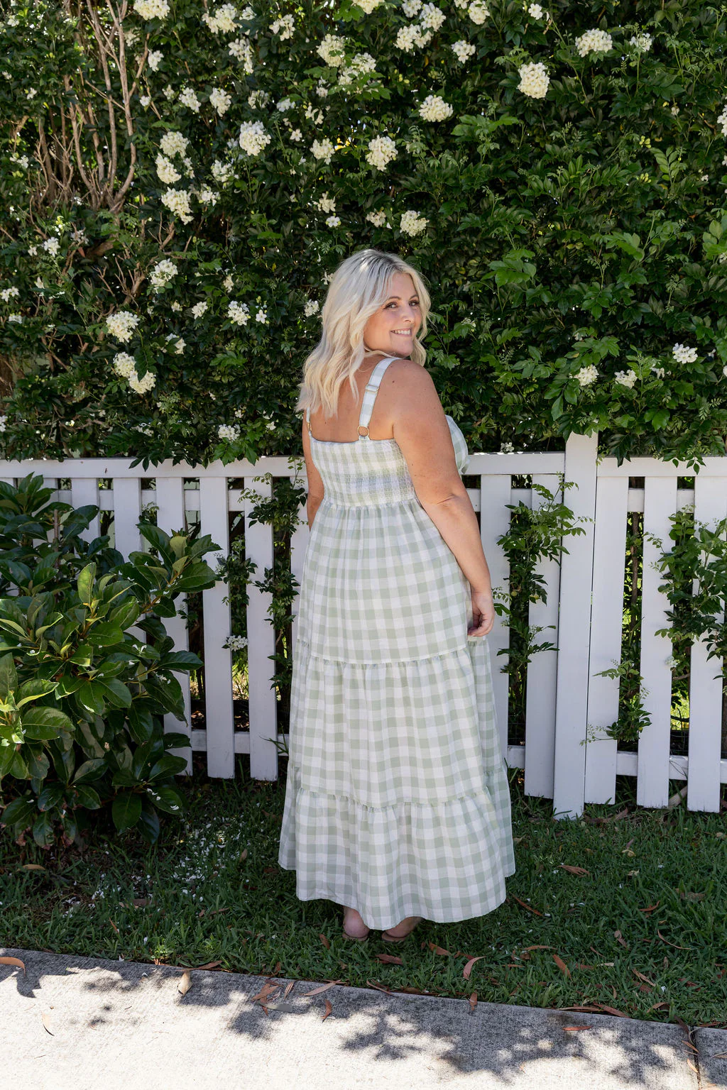 Lucie Maxi Dress in Sage Gingham - Image 10