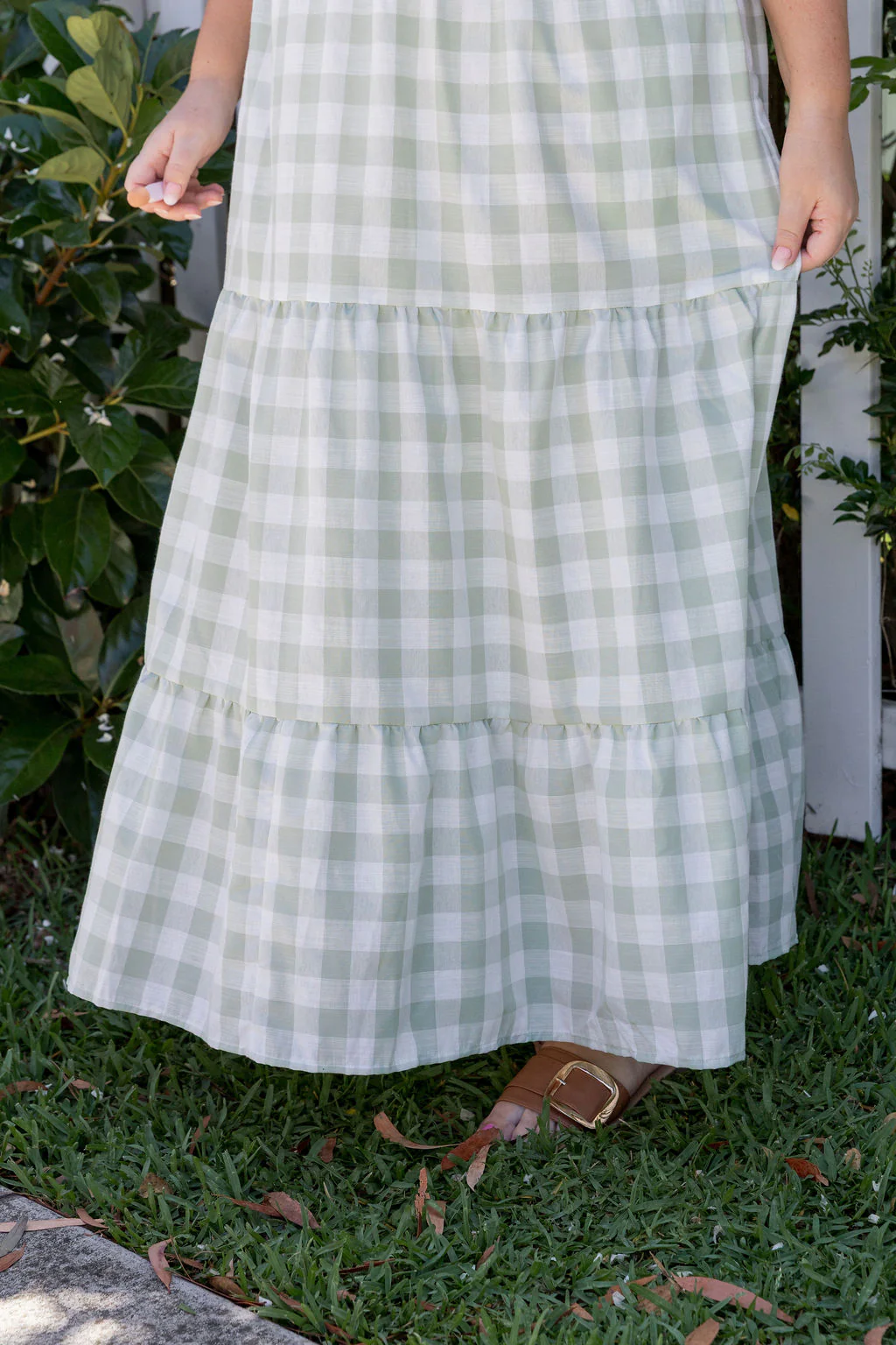 Lucie Maxi Dress in Sage Gingham - Image 11