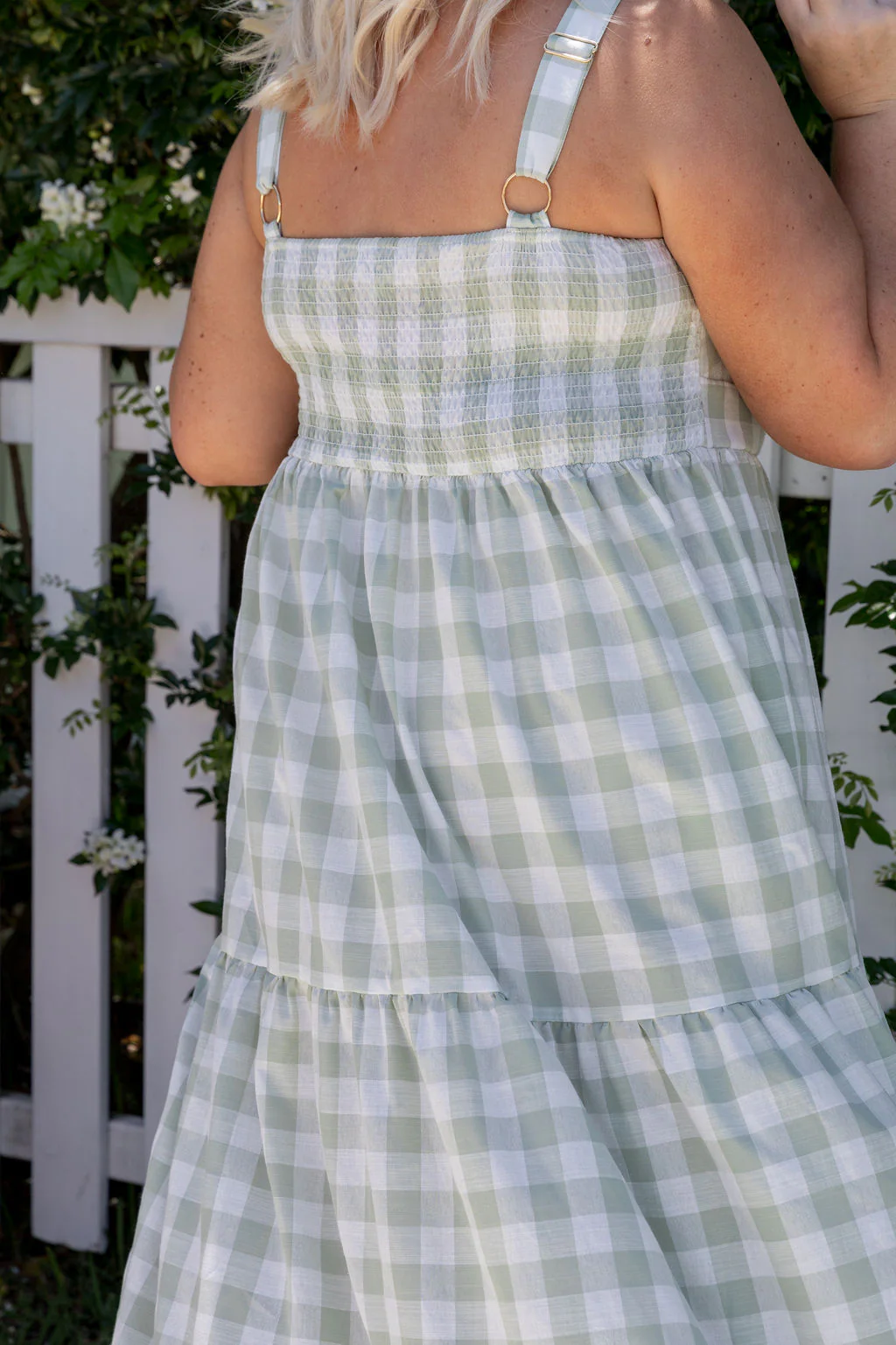 Lucie Maxi Dress in Sage Gingham - Image 12