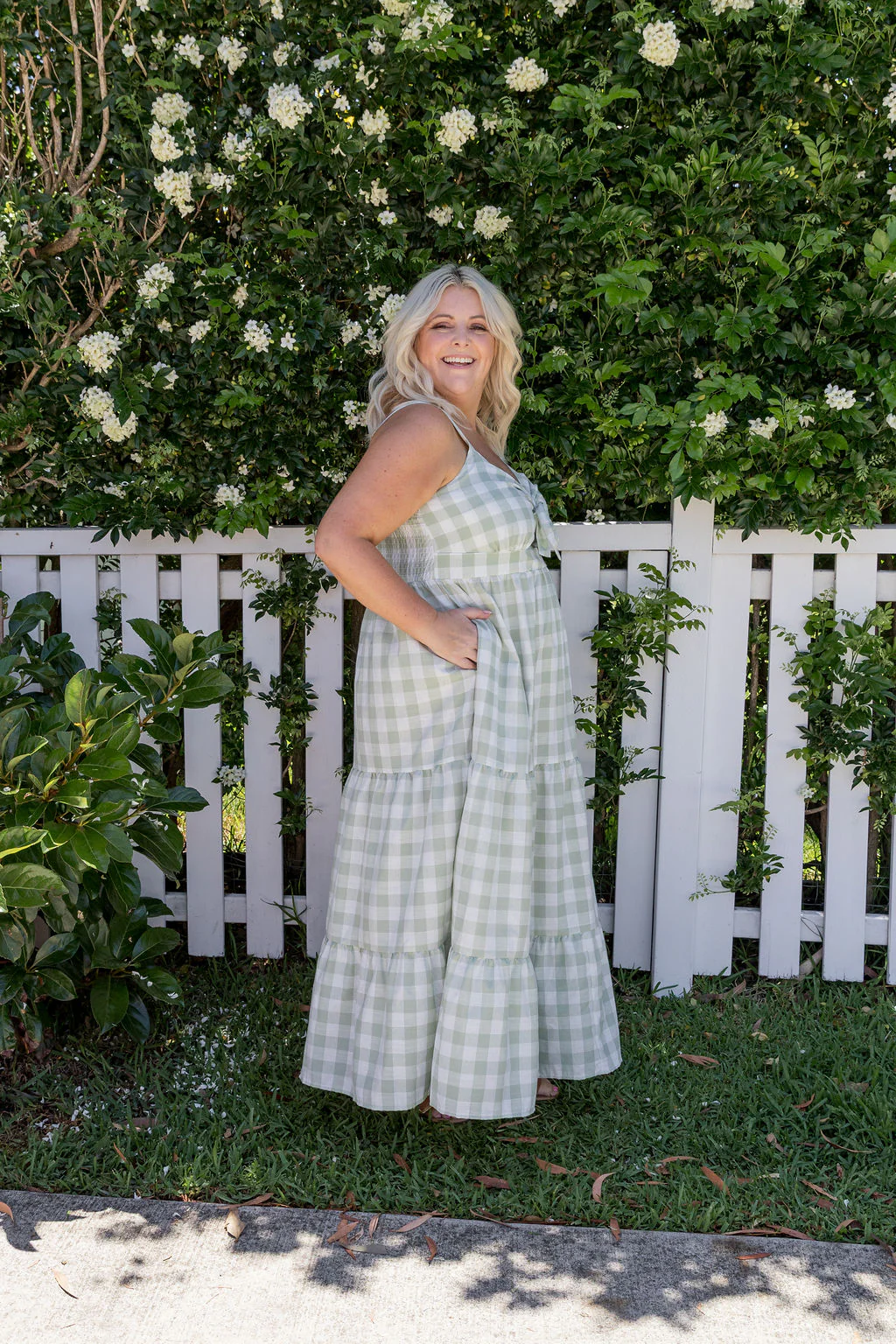 Lucie Maxi Dress in Sage Gingham - Image 6