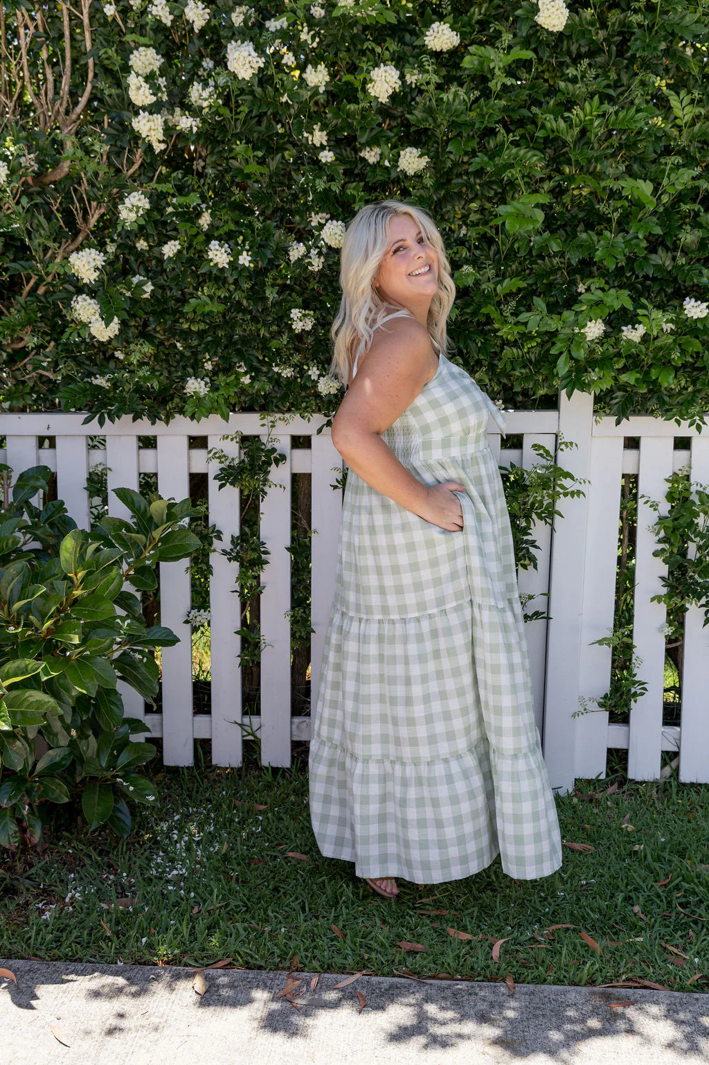 Lucie Maxi Dress in Sage Gingham - Image 8